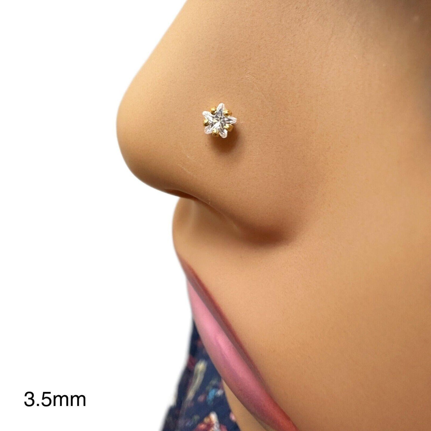 22ct Yellow Gold & Cubic Zirconia Nose Studs/Nose Pin Screw Back (3MM-4.5MM)