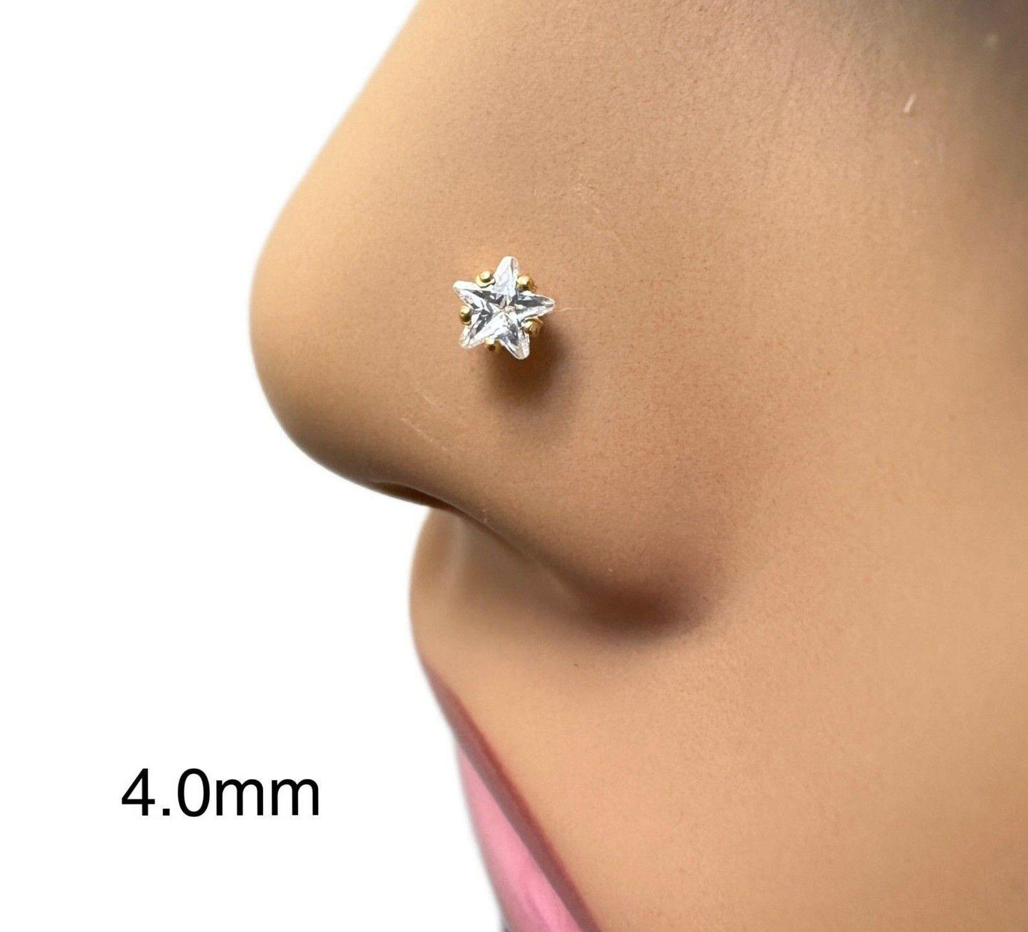22ct Yellow Gold & Cubic Zirconia Nose Studs/Nose Pin Screw Back (3MM-4.5MM)
