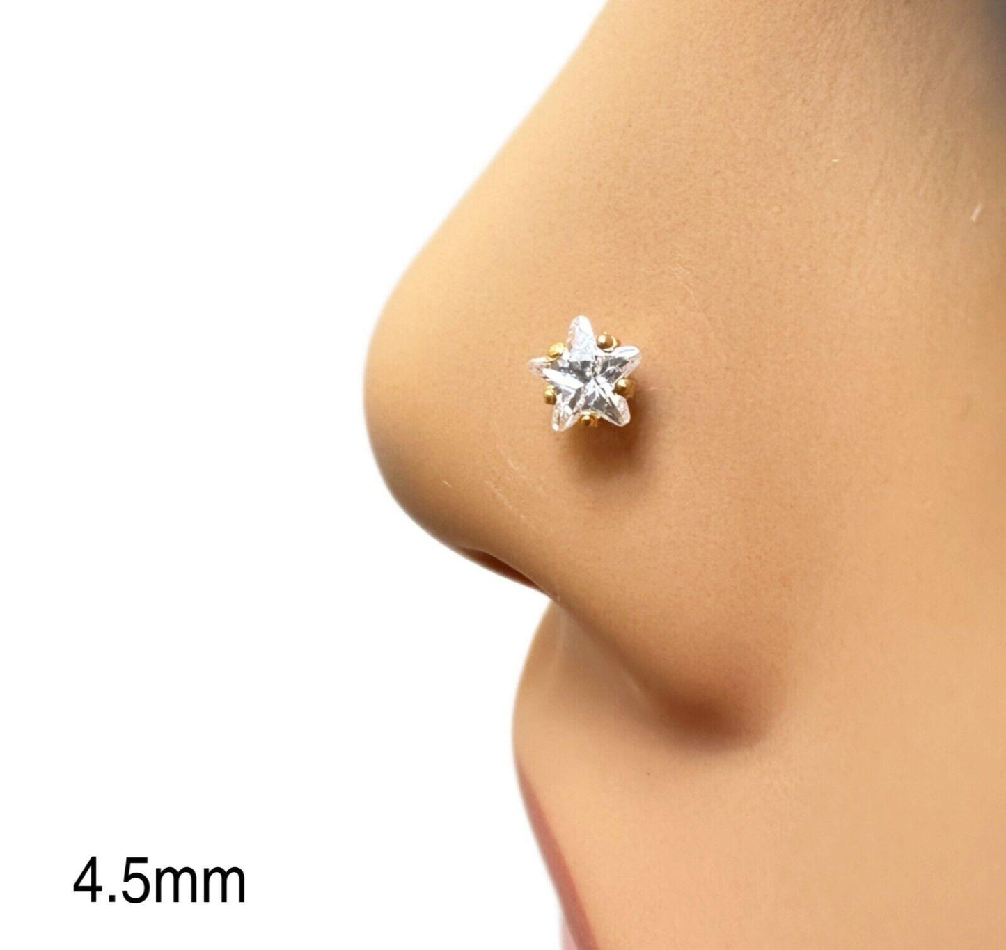 22ct Yellow Gold & Cubic Zirconia Nose Studs/Nose Pin Screw Back (3MM-4.5MM)
