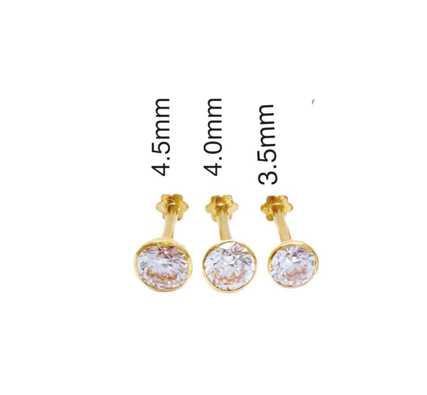 22ct Yellow Gold & Cubic Zirconia Nose Studs/Nose Pin Screw Back (3.5MM-4.5MM)