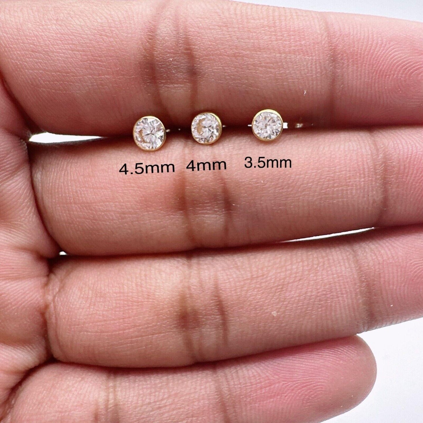 22ct Yellow Gold & Cubic Zirconia Nose Studs/Nose Pin Screw Back (3.5MM-4.5MM)