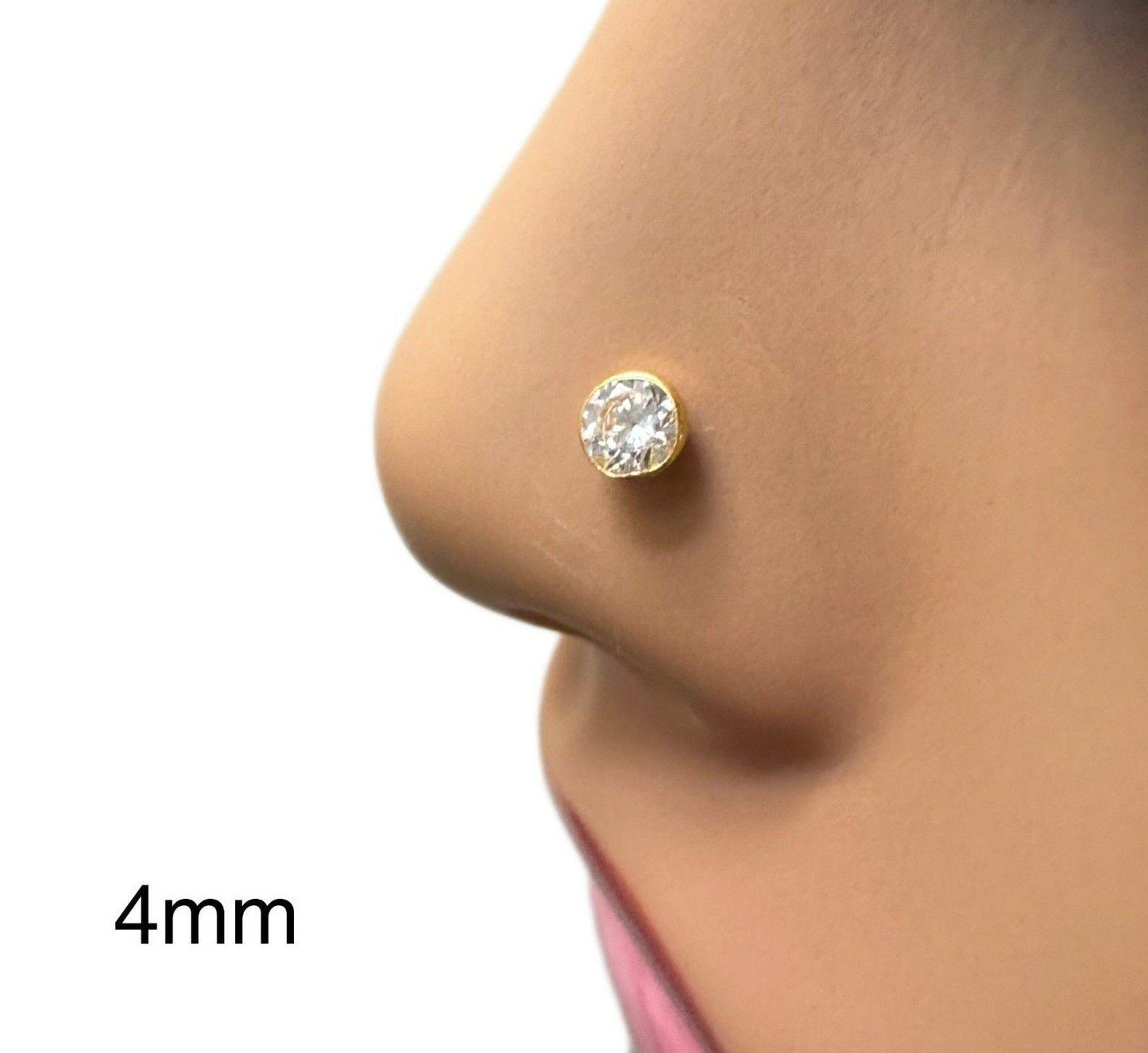 22ct Yellow Gold & Cubic Zirconia Nose Studs/Nose Pin Screw Back (3.5MM-4.5MM)
