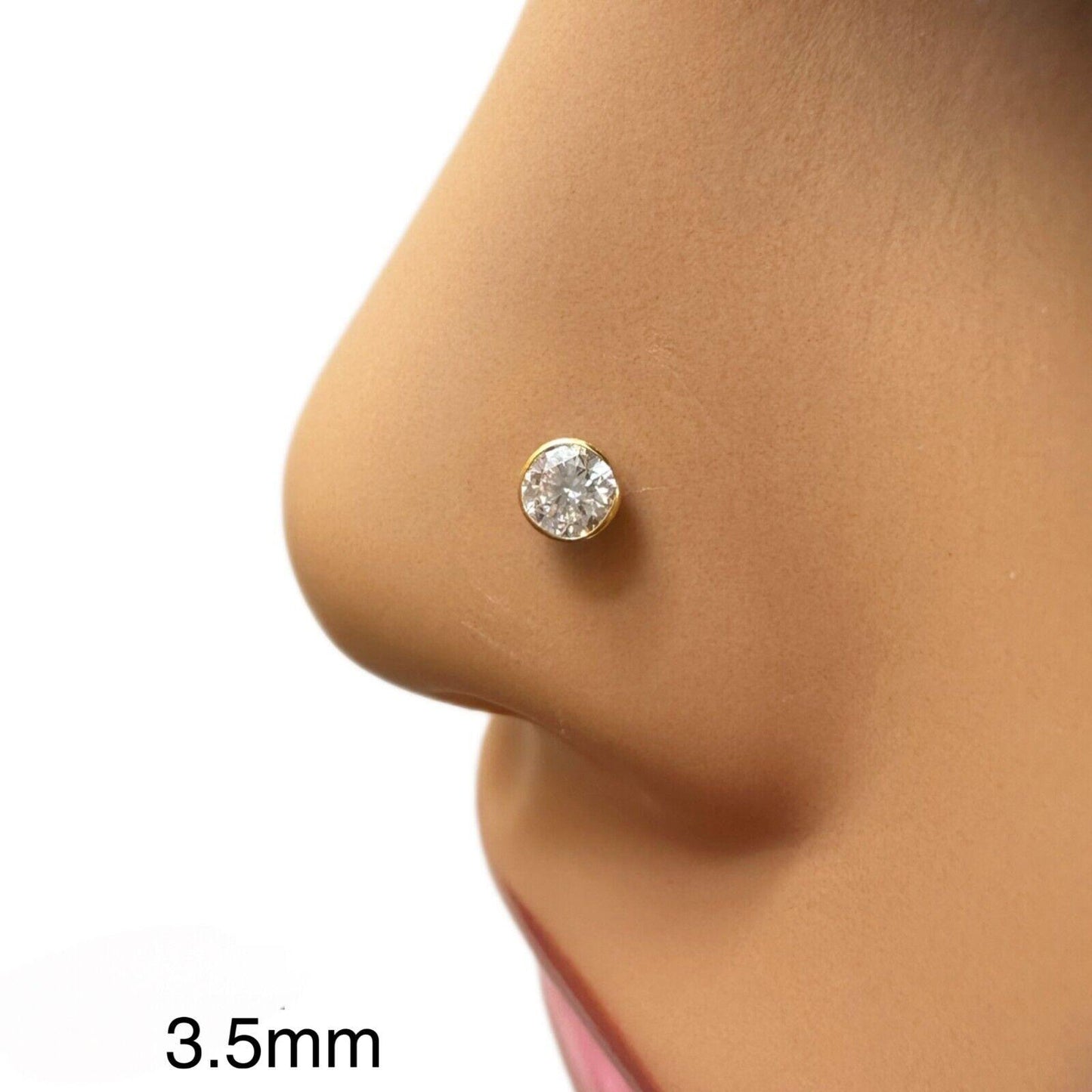 22ct Yellow Gold & Cubic Zirconia Nose Studs/Nose Pin Screw Back (3.5MM-4.5MM)