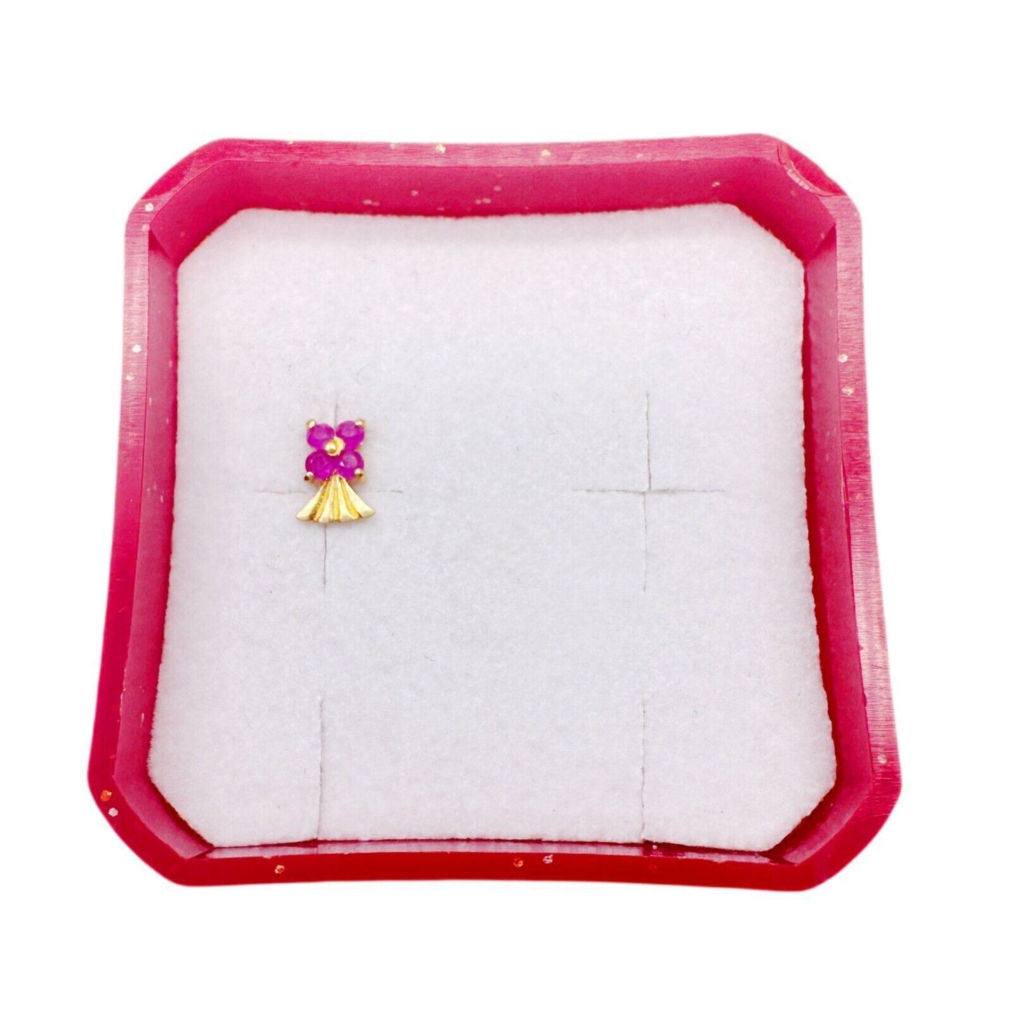 22ct Yellow Gold Nose Stud With Four Natural Ruby Stones / Stylish Nose Pin