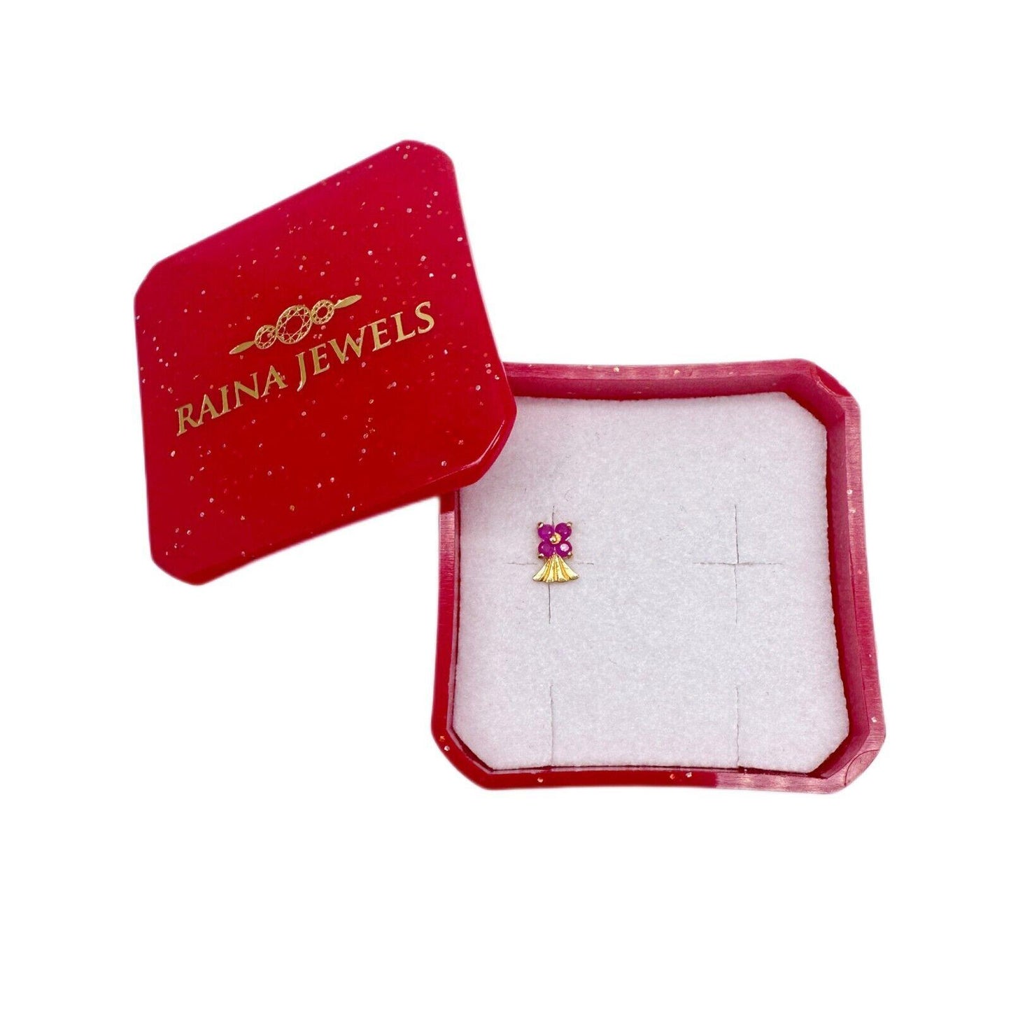 22ct Yellow Gold Nose Stud With Four Natural Ruby Stones / Stylish Nose Pin