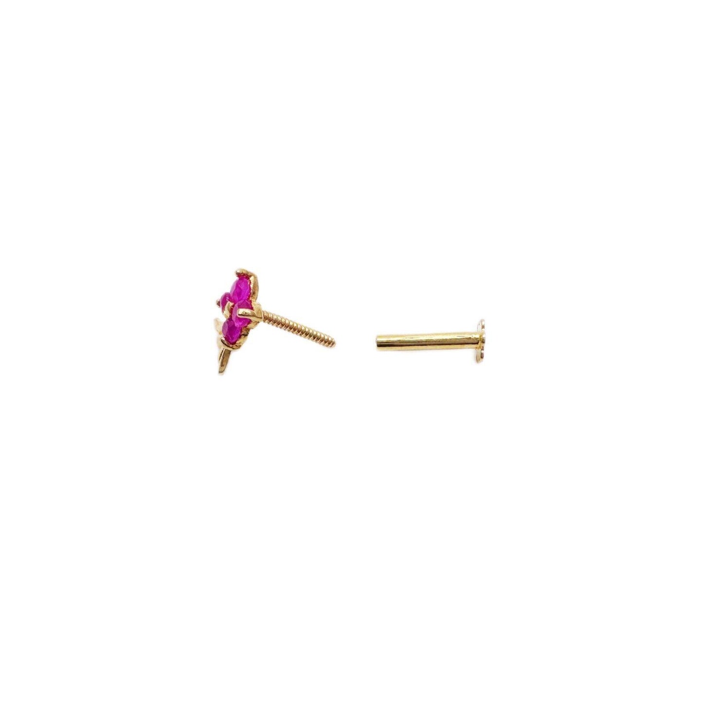 22ct Yellow Gold Nose Stud With Four Natural Ruby Stones / Stylish Nose Pin
