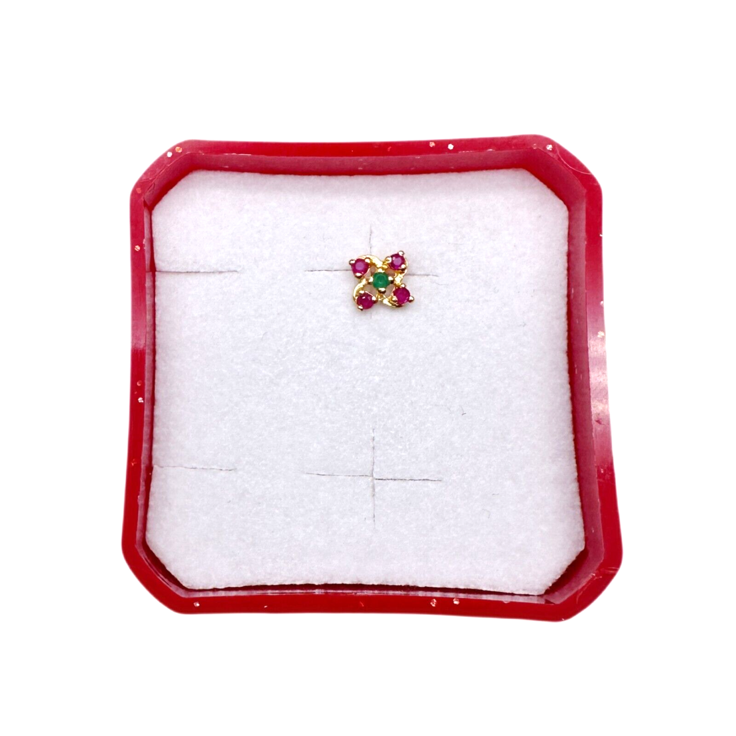 22ct Yellow Gold Natural Ruby & Emerald Nose Stud/Nose Pin/Nose Piercings