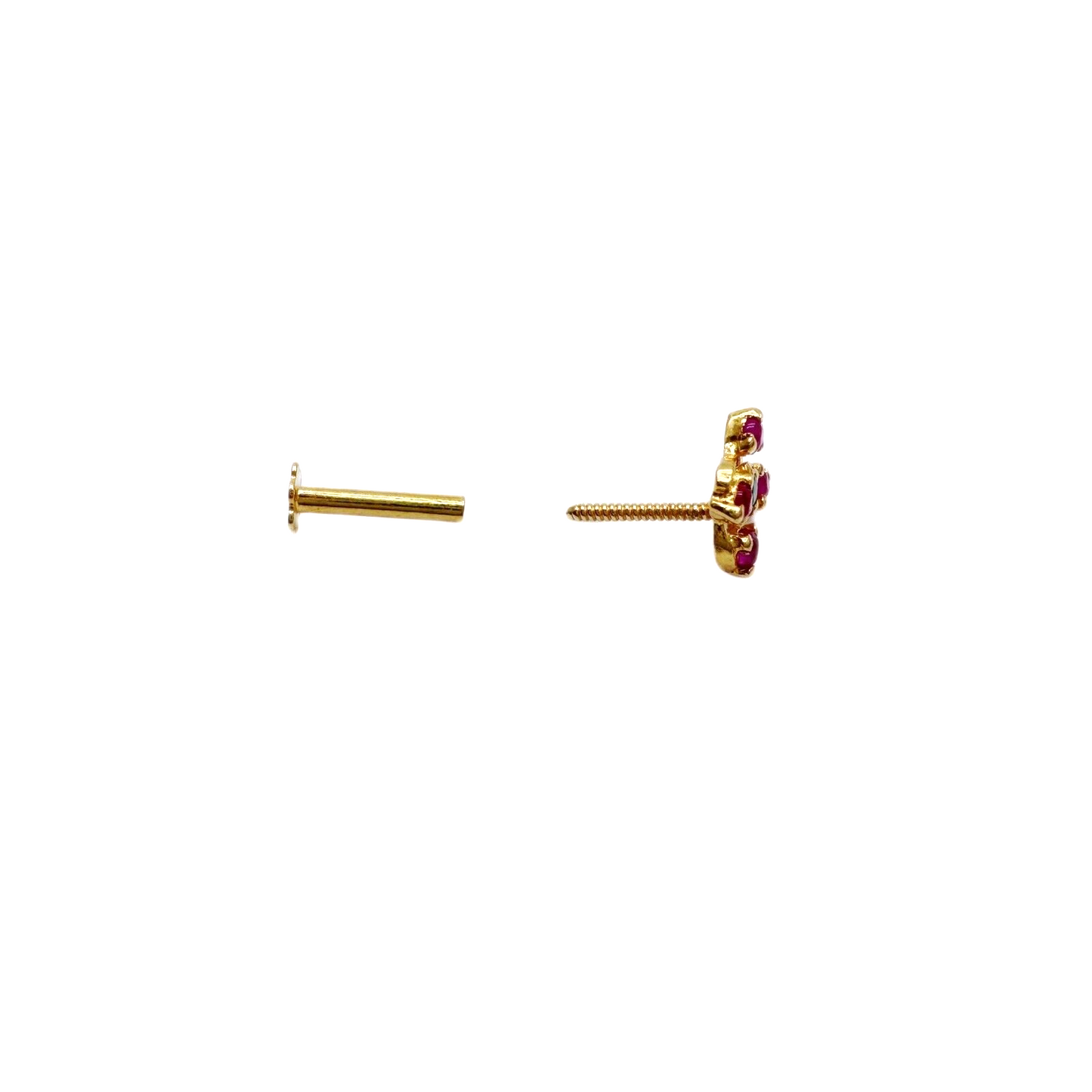 22ct Yellow Gold Natural Ruby & Emerald Nose Stud/Nose Pin/Nose Piercings