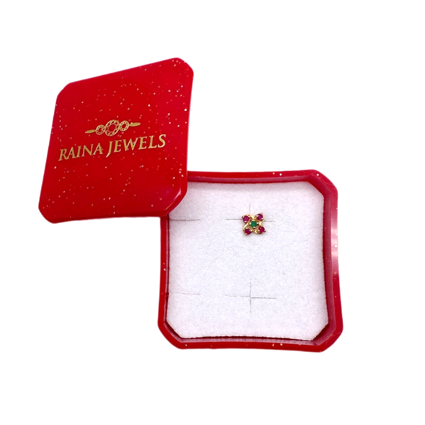22ct Yellow Gold Natural Ruby & Emerald Nose Stud/Nose Pin/Nose Piercings