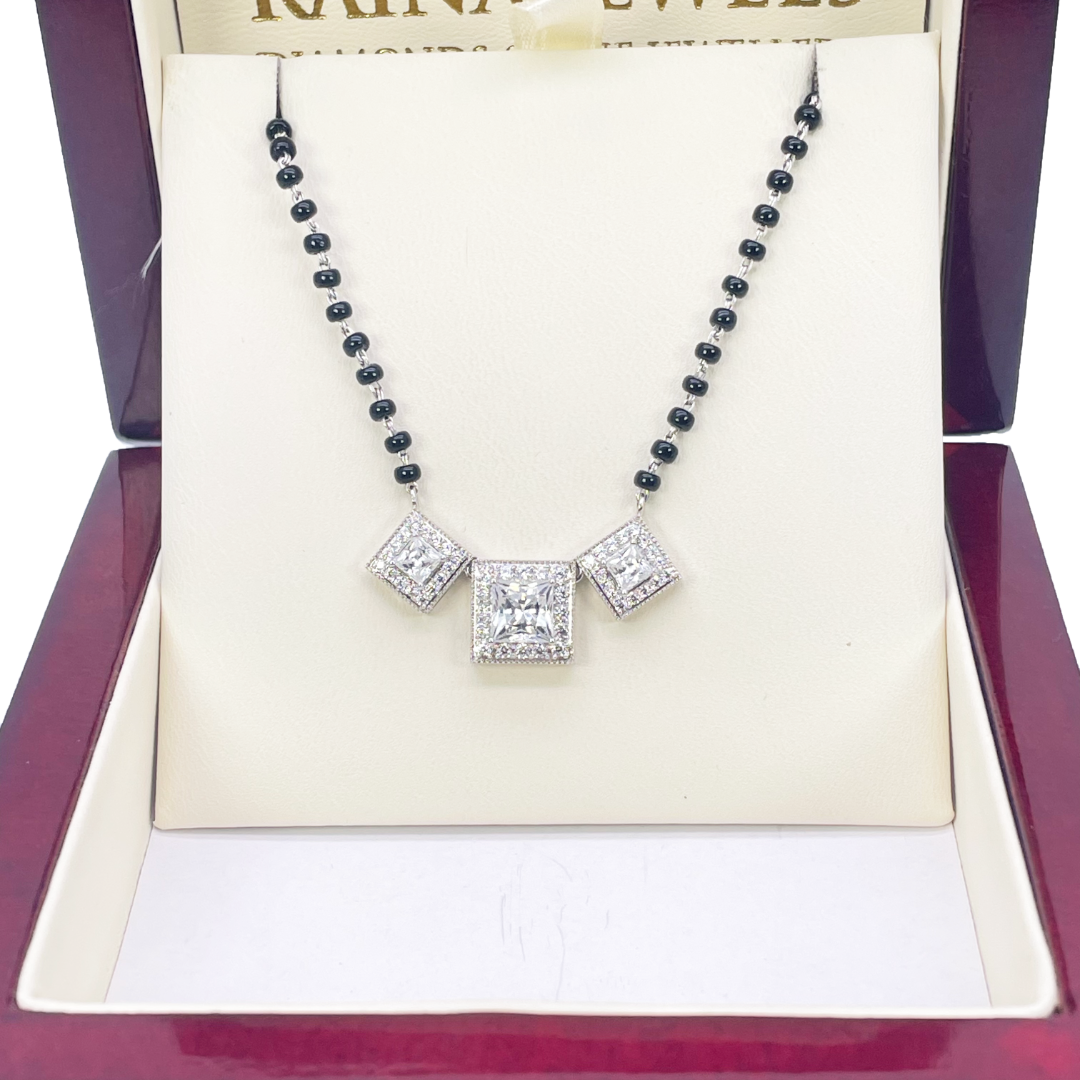 18ct White Gold Cubic Zirconia Tanmaniya Pendant & Mangalsutra Chain Necklace 19inches