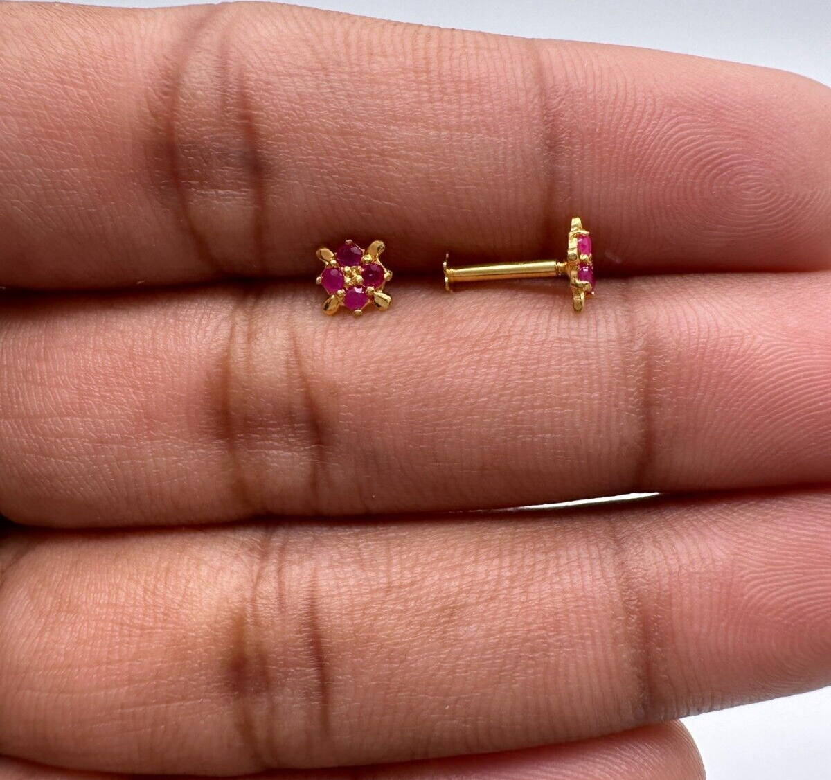 22ct Yellow Gold Children's Four Stone Natural Ruby Tiny Stud Earrings