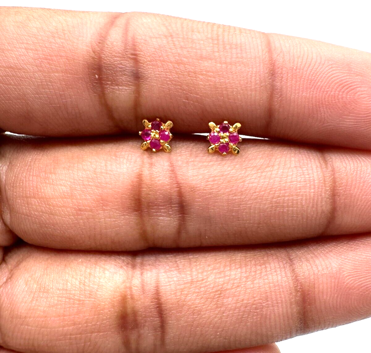 22ct Yellow Gold Children's Four Stone Natural Ruby Tiny Stud Earrings