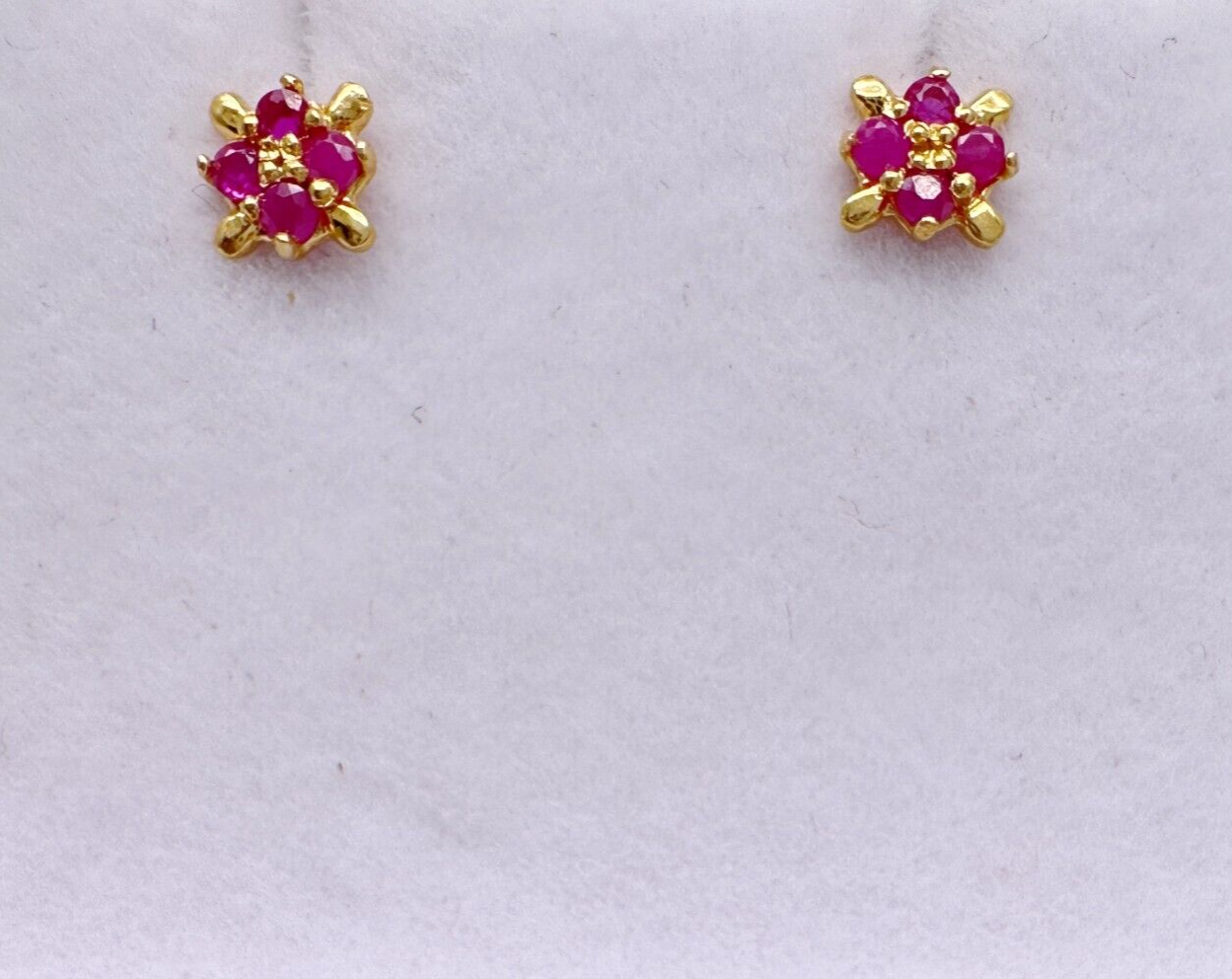 22ct Yellow Gold Children's Four Stone Natural Ruby Tiny Stud Earrings