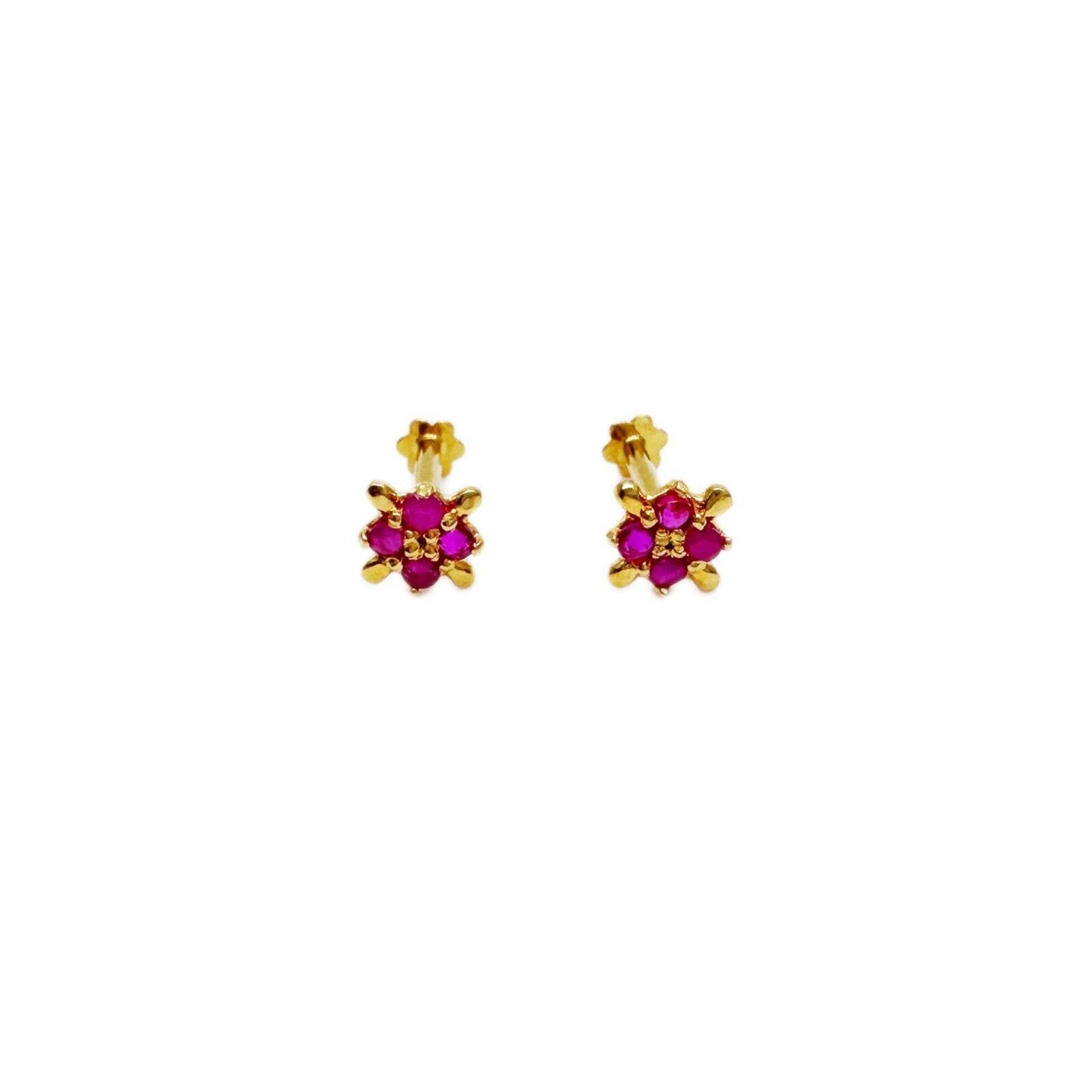 22ct Yellow Gold Children's Four Stone Natural Ruby Tiny Stud Earrings