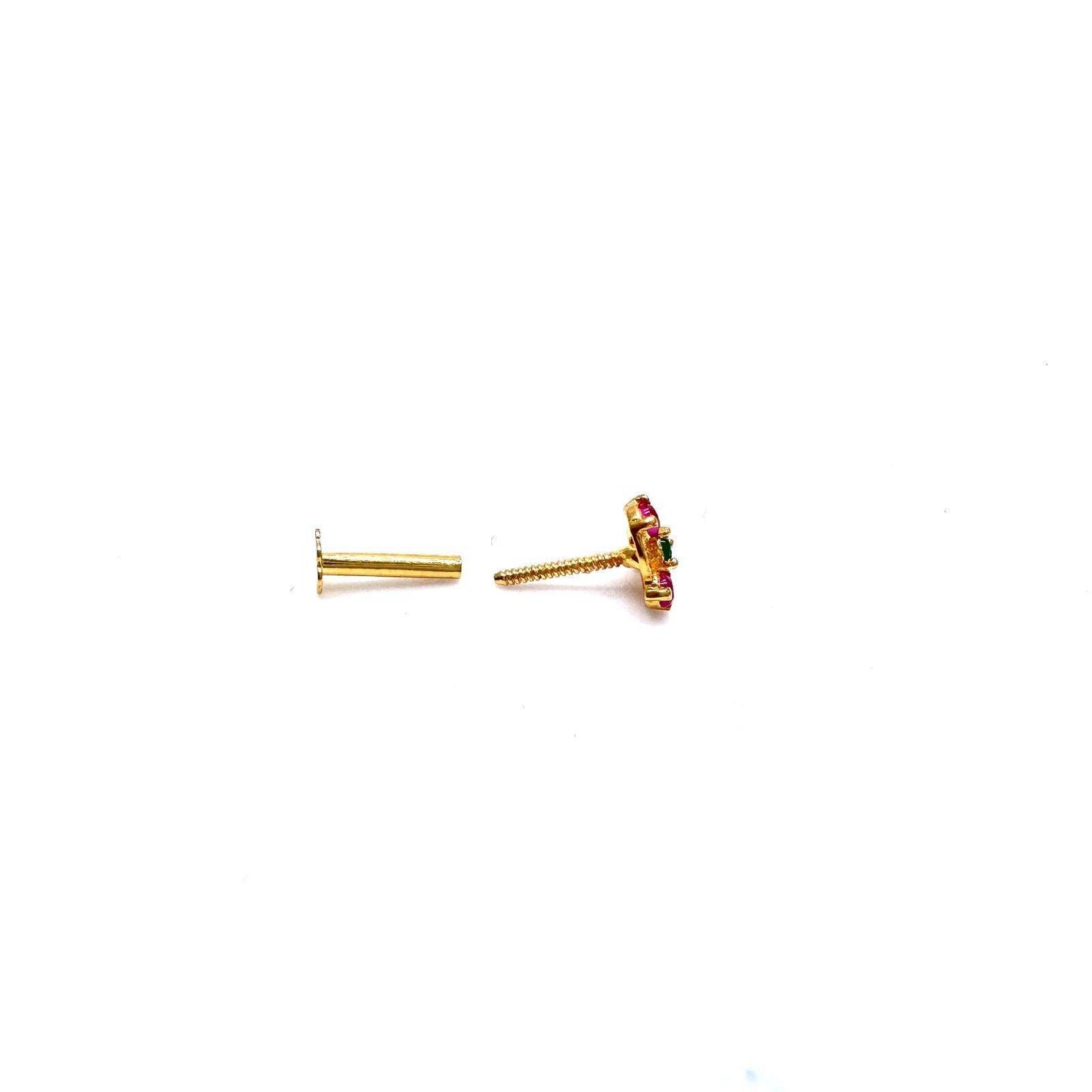 22ct Yellow Gold Natural Ruby & Emerald Tiny Children's Studs Earrings