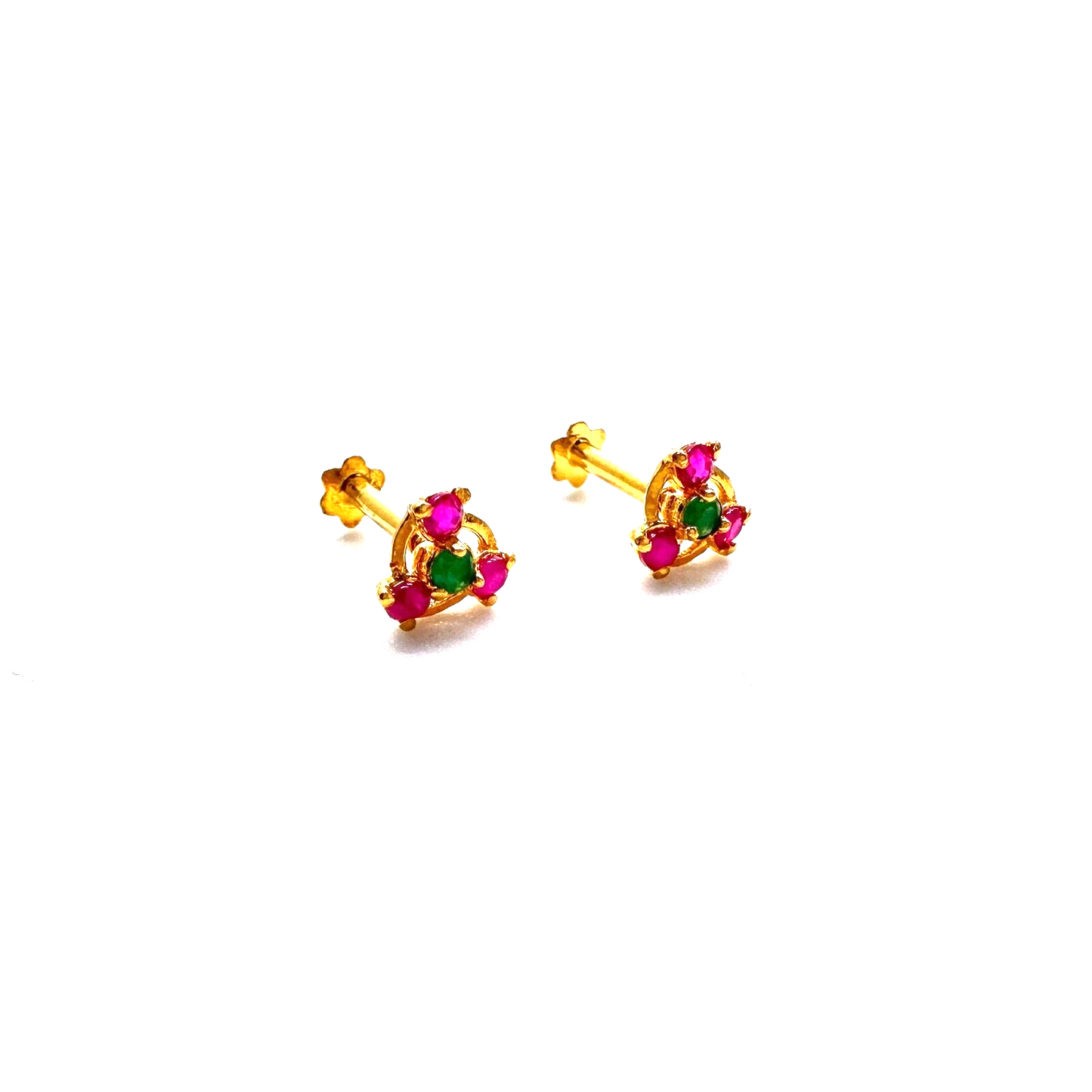22ct Yellow Gold Natural Ruby & Emerald Tiny Children's Studs Earrings