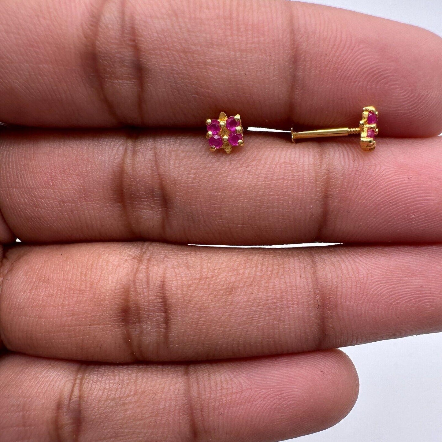22ct Yellow Gold Children's Natural Stone Ruby Tiny Studs Earrings