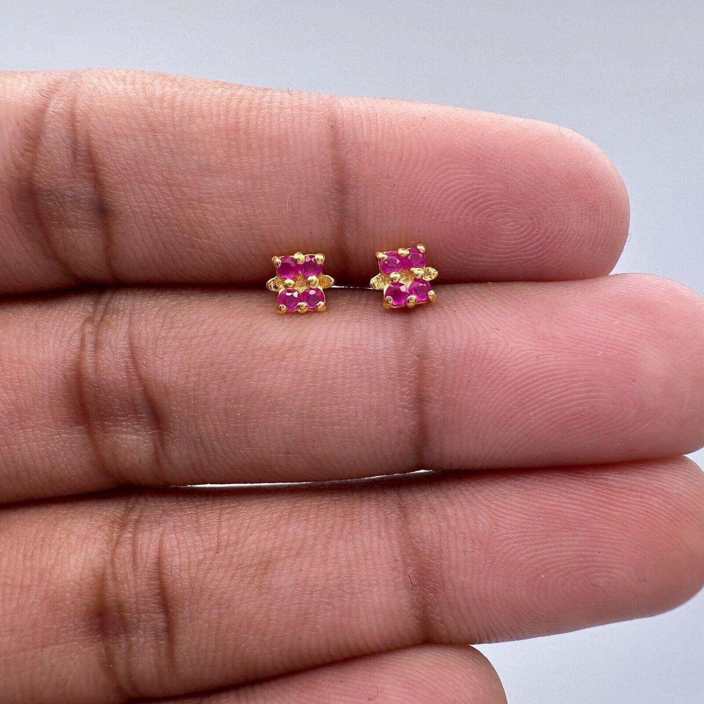 22ct Yellow Gold Children's Natural Stone Ruby Tiny Studs Earrings