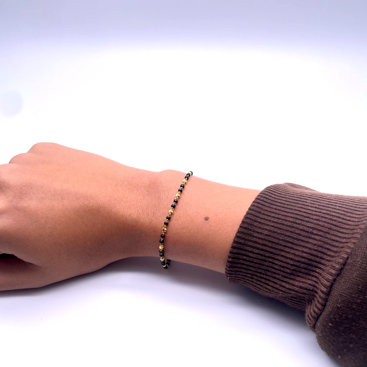 22ct Yellow Gold Diamond Cut Double Black Beaded Mangalsutra Bracelet 7'' inches
