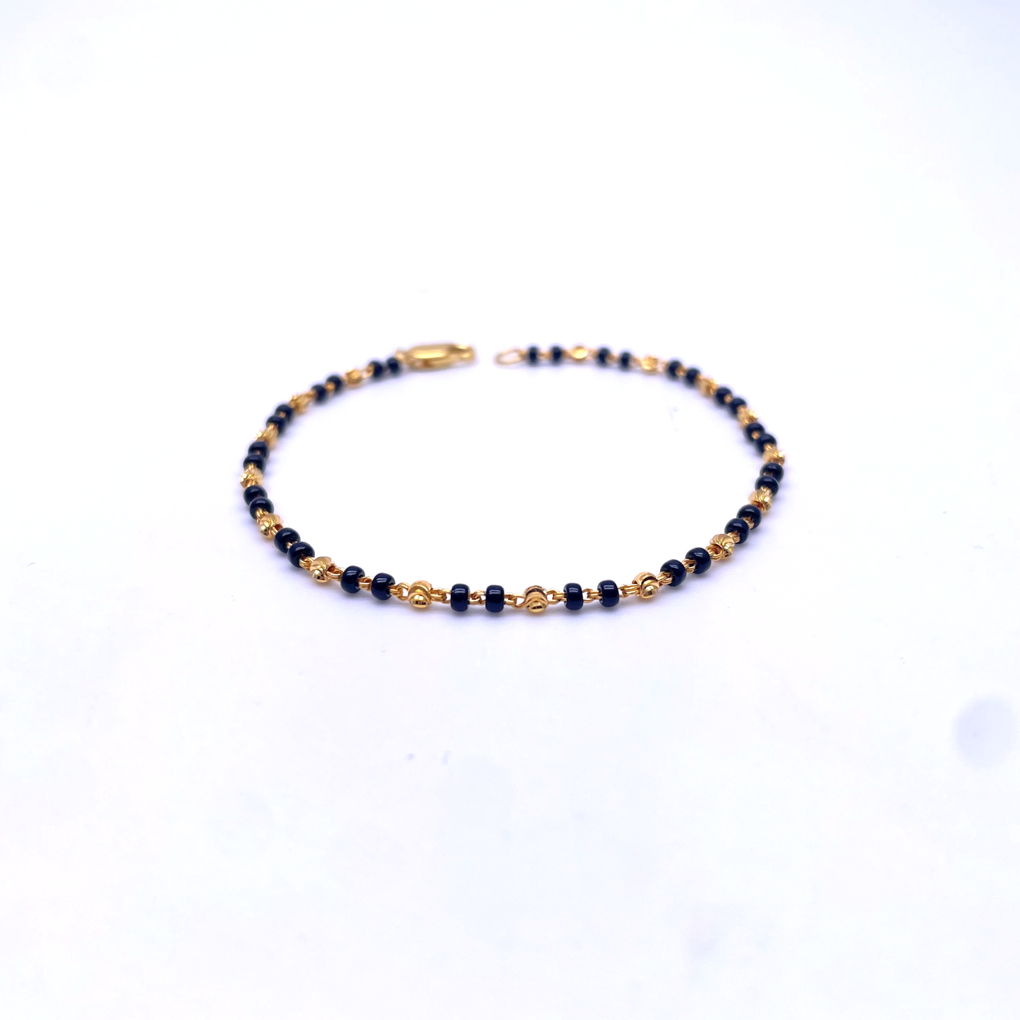 22ct Yellow Gold Diamond Cut Double Black Beaded Mangalsutra Bracelet 7'' inches