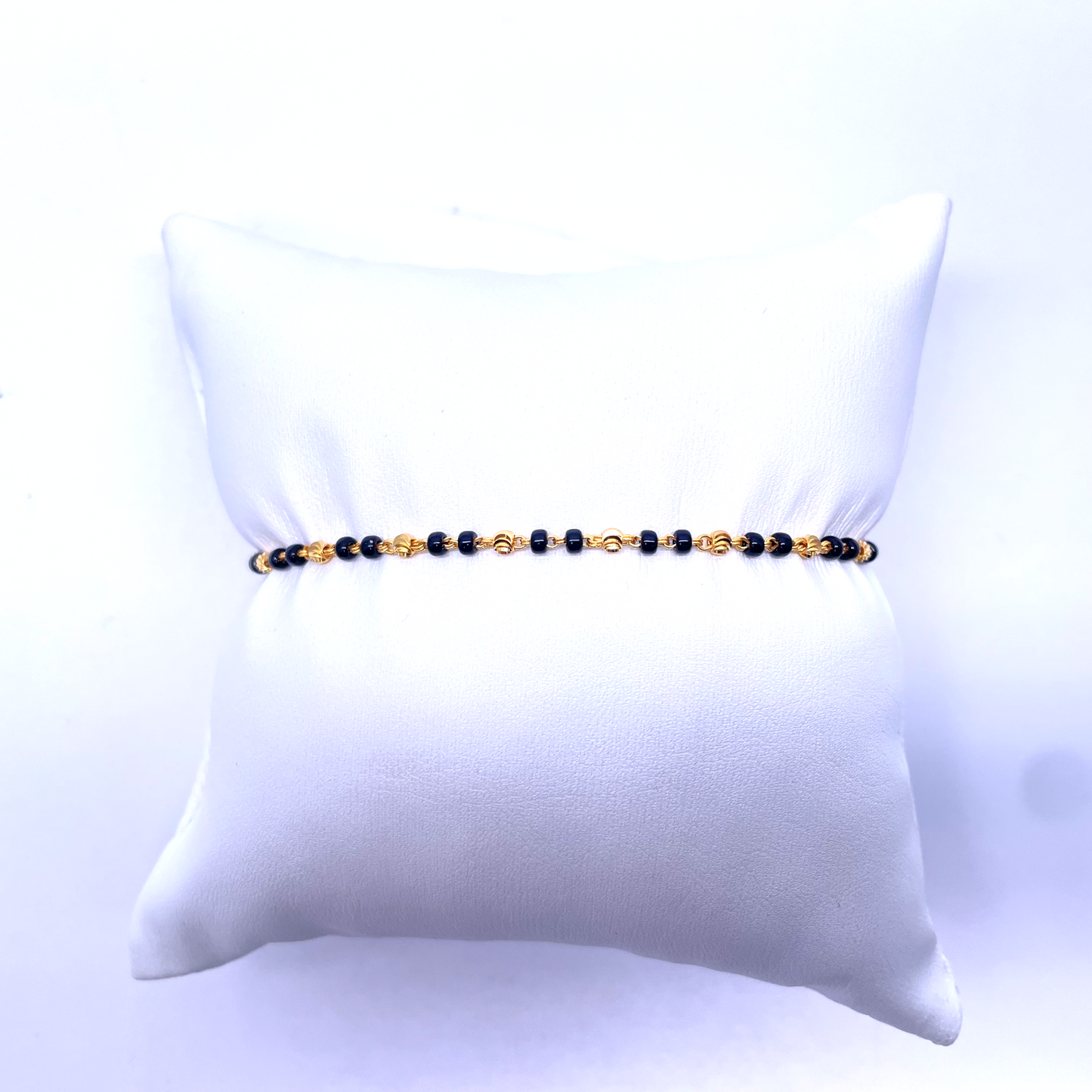 22ct Yellow Gold Diamond Cut Double Black Beaded Mangalsutra Bracelet 7'' inches