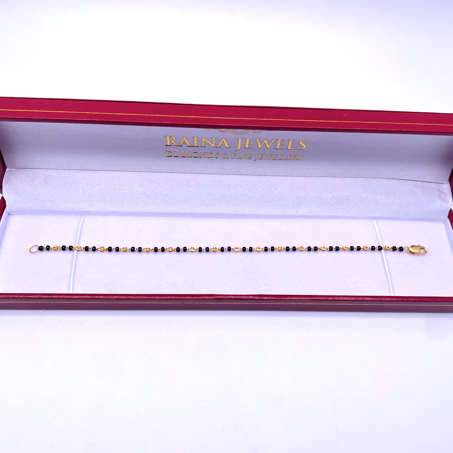 22ct Yellow Gold Diamond Cut Double Black Beaded Mangalsutra Bracelet 7'' inches