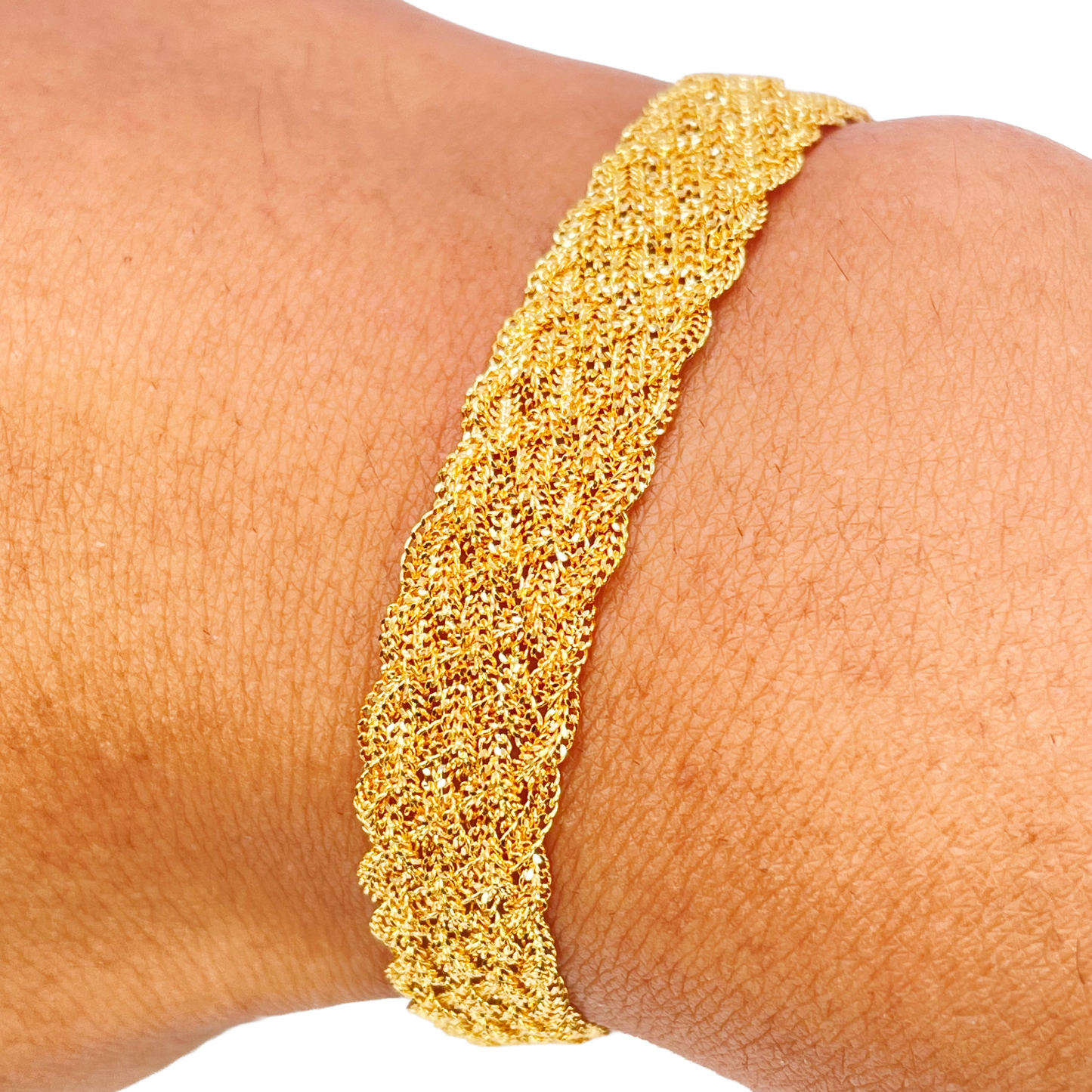 22ct Yellow Gold Fancy Filigree Style Braided Bracelet 7 inches 10mm Width