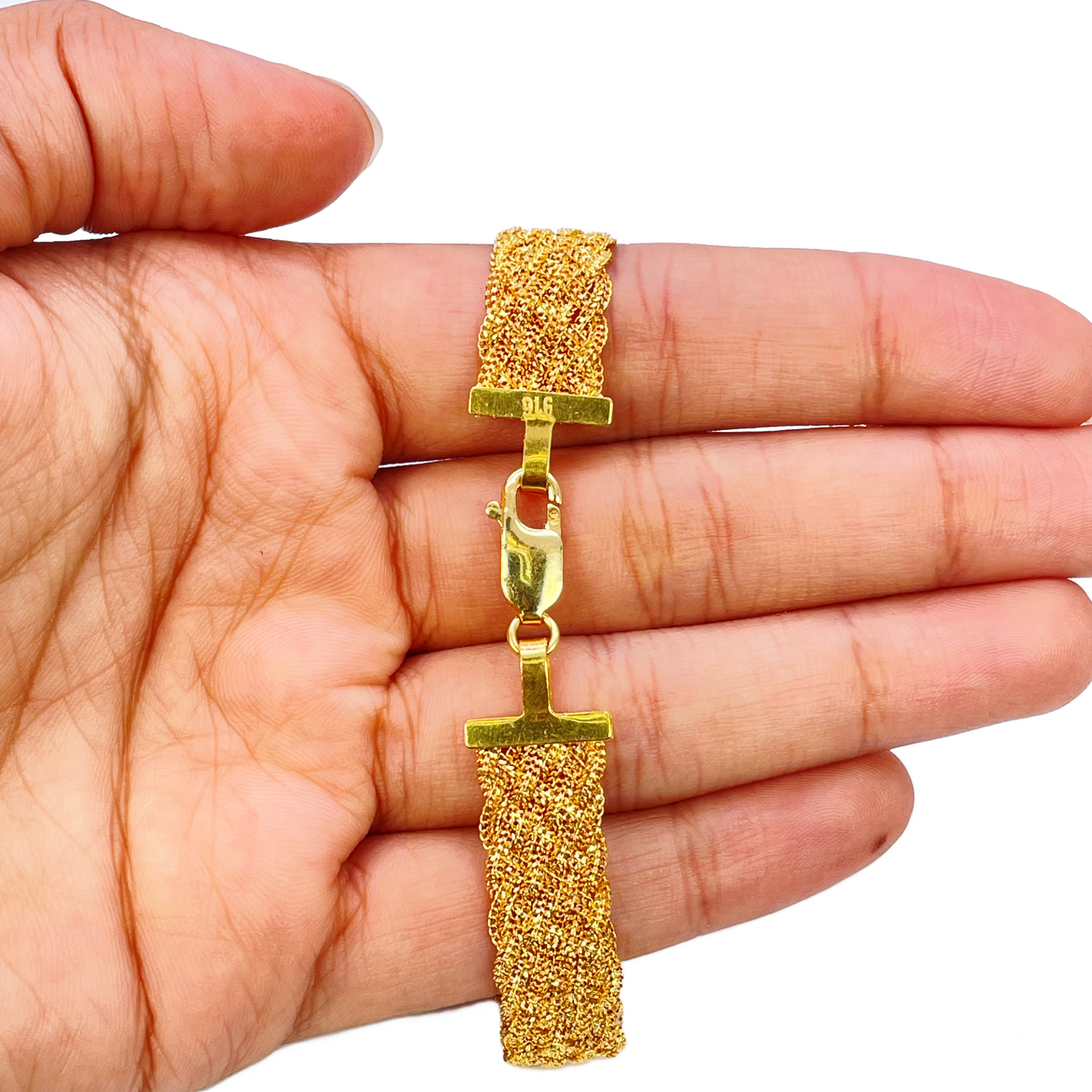 22ct Yellow Gold Fancy Filigree Style Braided Bracelet 7 inches 10mm Width