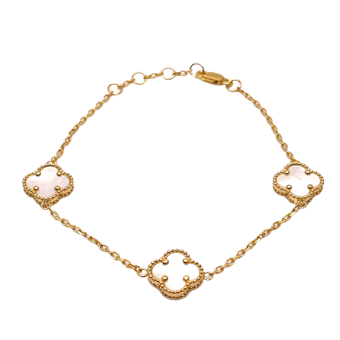22ct Yellow Gold Mother Of Pearl Clover Necklace, Bracelet & Matching Earrings Set