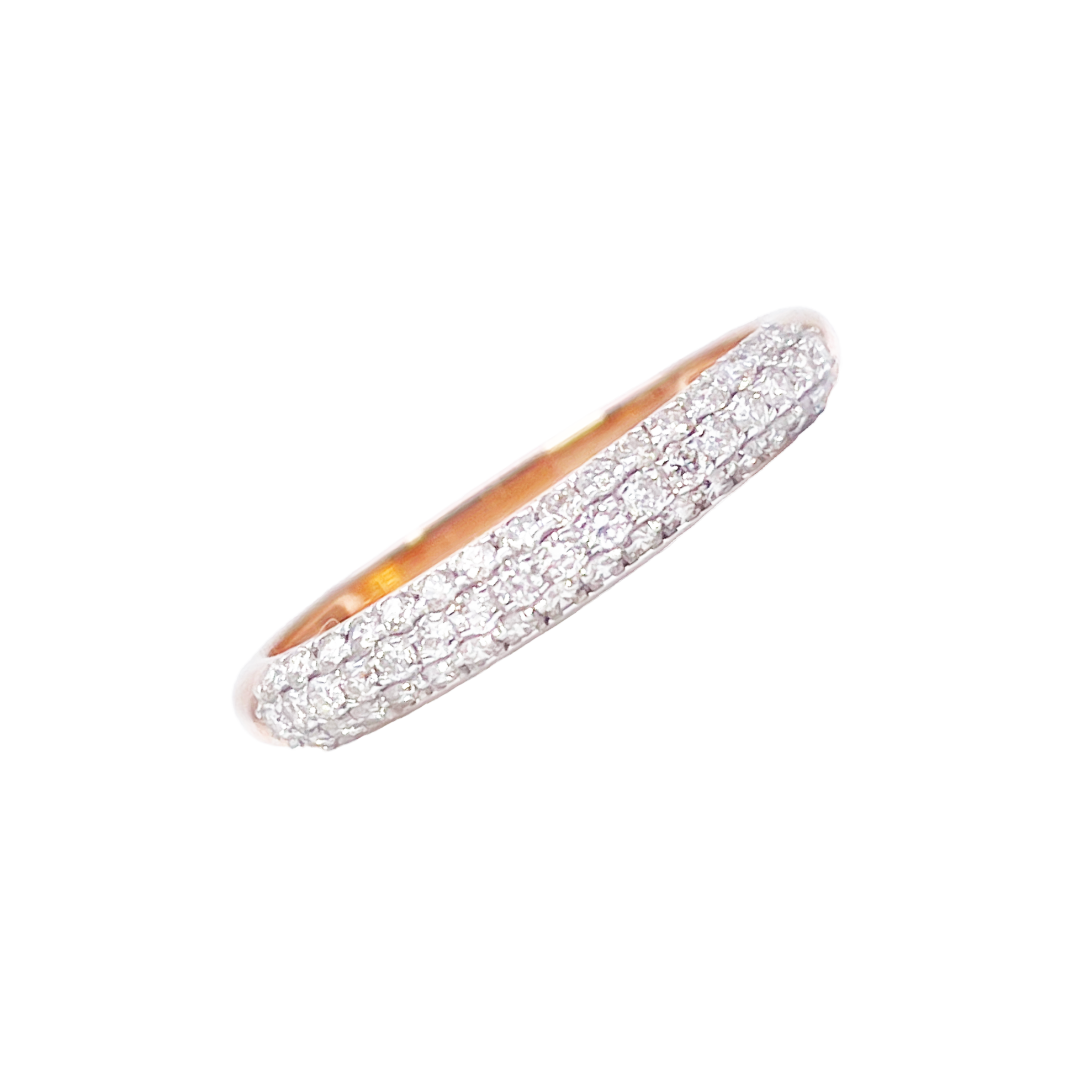 14ct Rose Gold Diamond 3 Row Dome Shaped Pave Set Ring 0.34ct