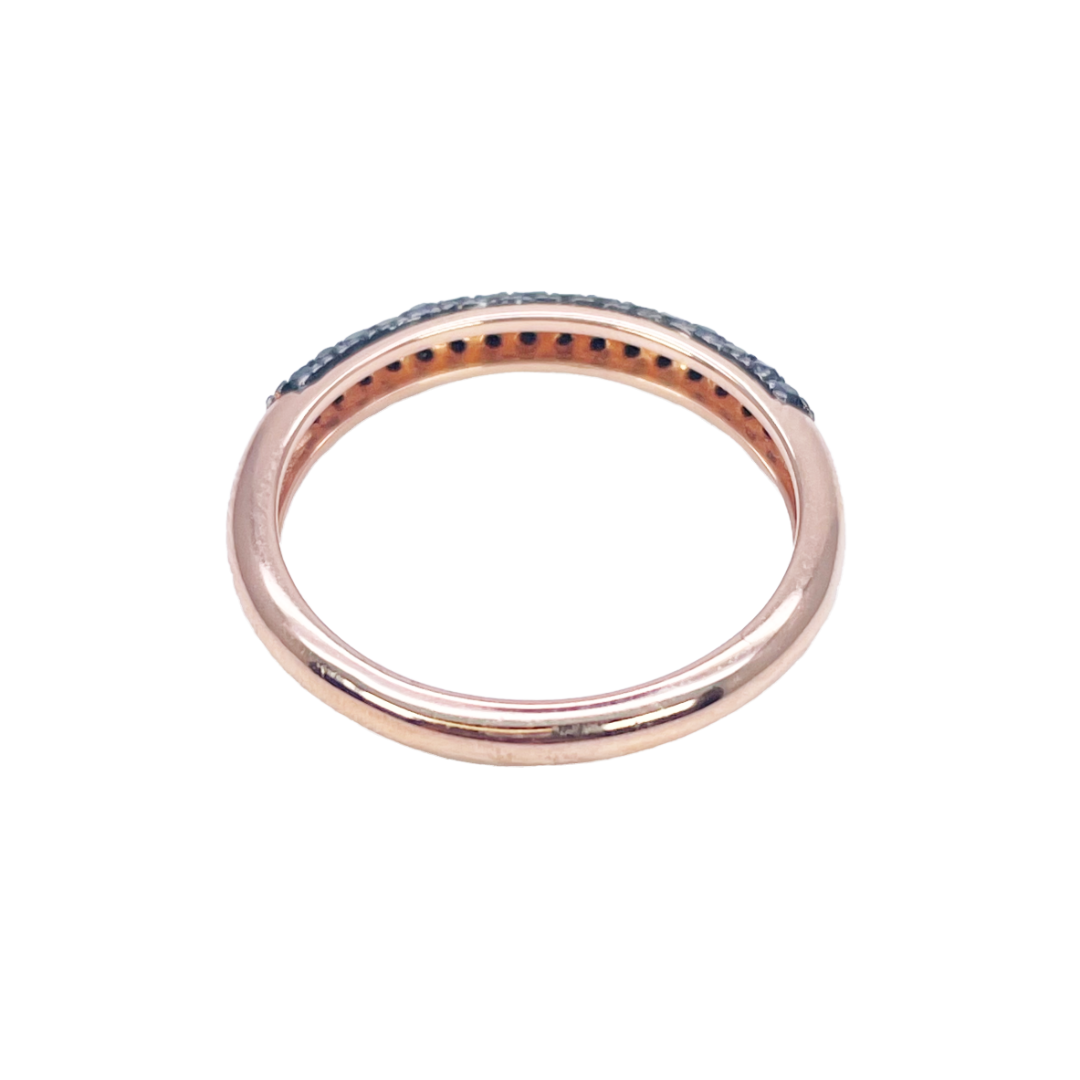 14ct Rose Gold Black Round Diamond 3 Row Dome Shaped Pave Set Ring 0.35ct