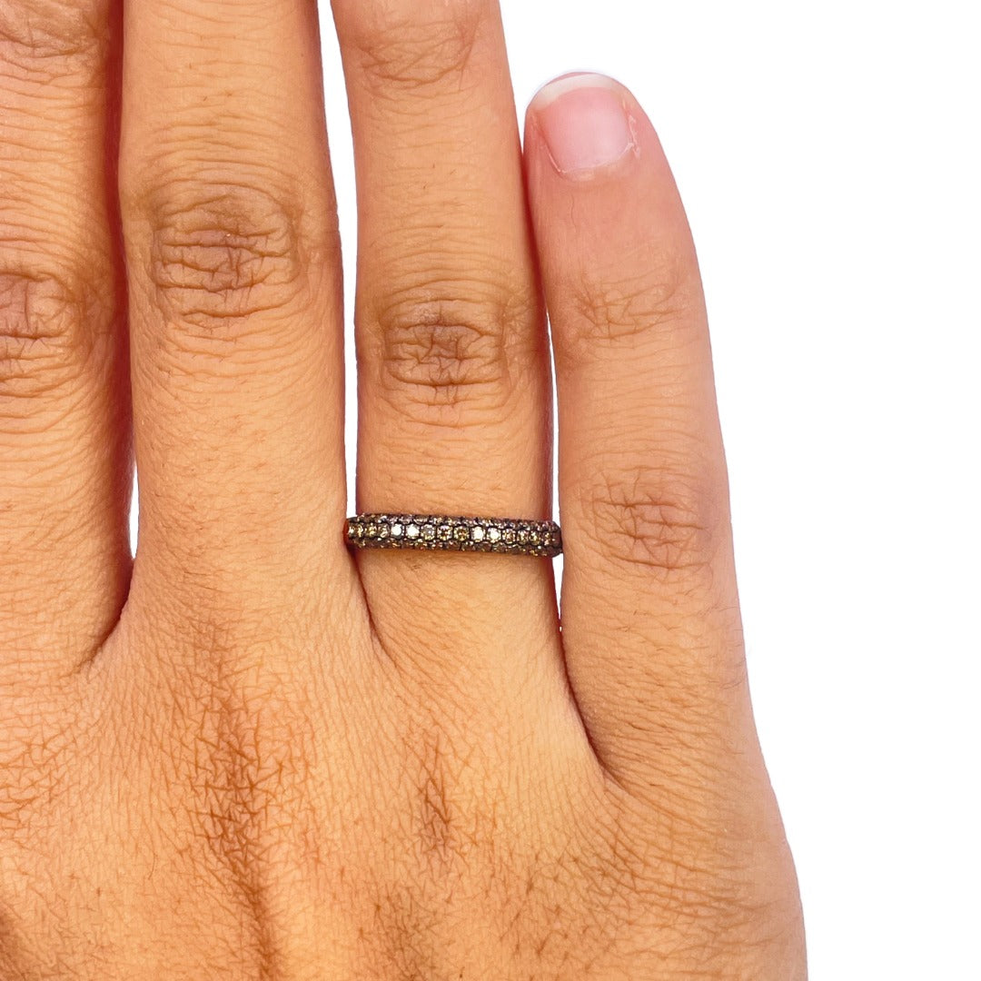 14ct Rose Gold Natural Champagne Diamond Dome Pav Ring 0.36ct