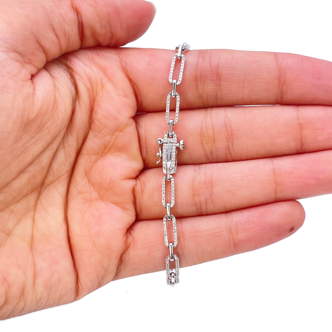 14ct White Gold Paper Clip Link Diamond Bracelet 0.50ct, 7''inches & 3.8mm Width  Diamond Bracelets