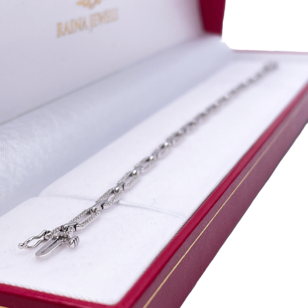 14ct White Gold Paper Clip Link Diamond Bracelet 0.50ct, 7''inches & 3.8mm Width  Diamond Bracelets