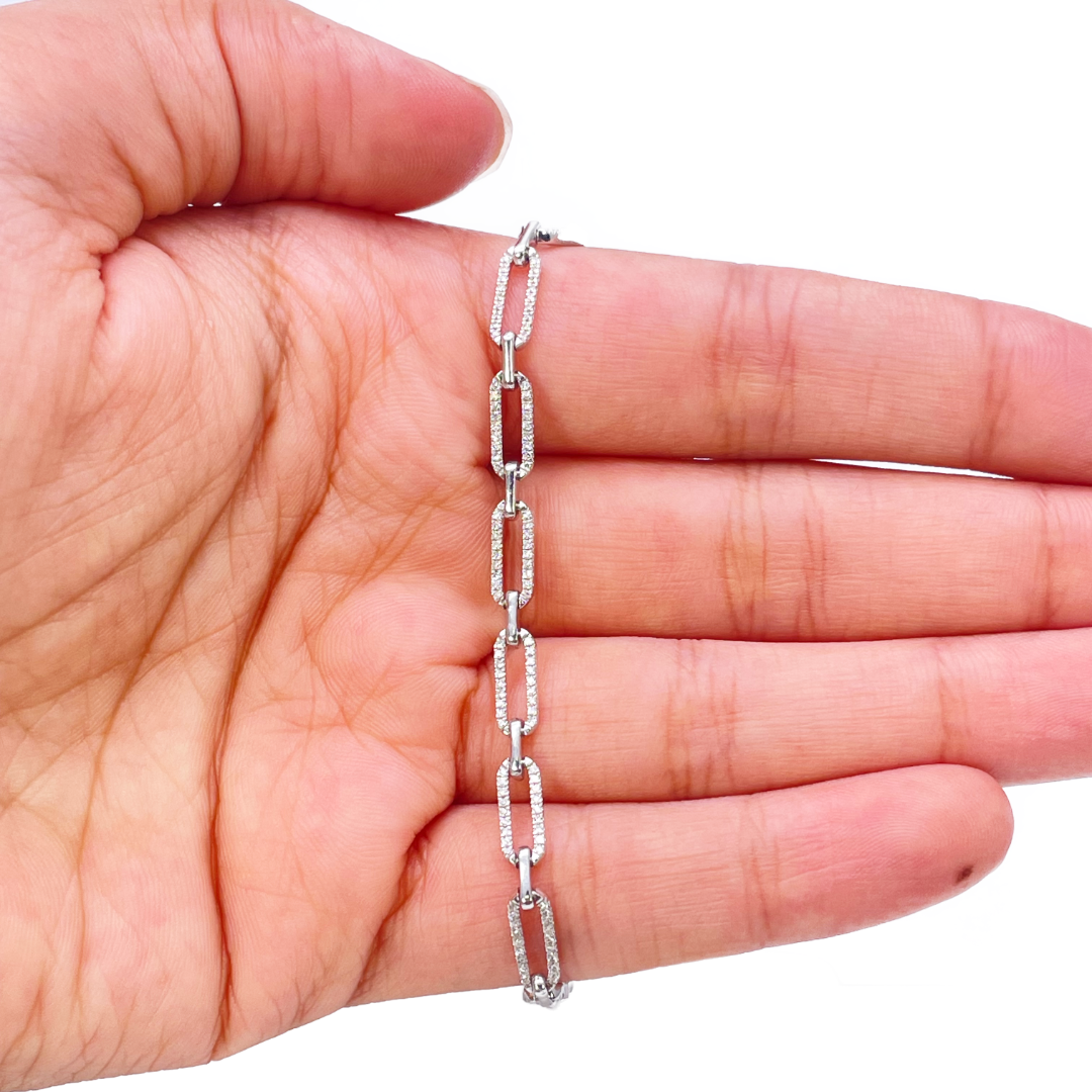 14ct White Gold Paper Clip Link Diamond Bracelet 0.50ct, 7''inches & 3.8mm Width  Diamond Bracelets