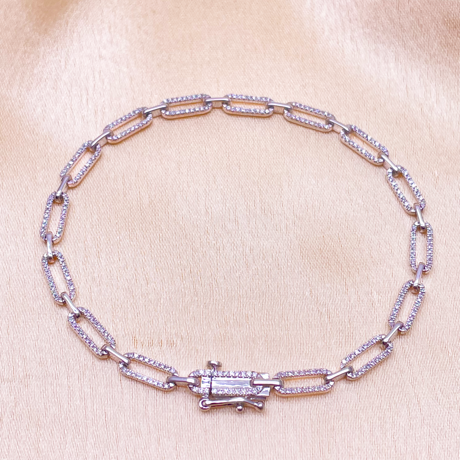 14ct White Gold Paper Clip Link Diamond Bracelet 0.50ct, 7''inches & 3.8mm Width  Diamond Bracelets