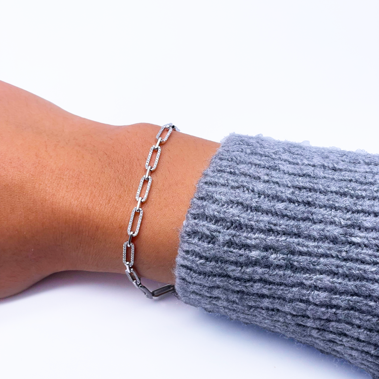 14ct White Gold Paper Clip Link Diamond Bracelet 0.50ct, 7''inches & 3.8mm Width  Diamond Bracelets