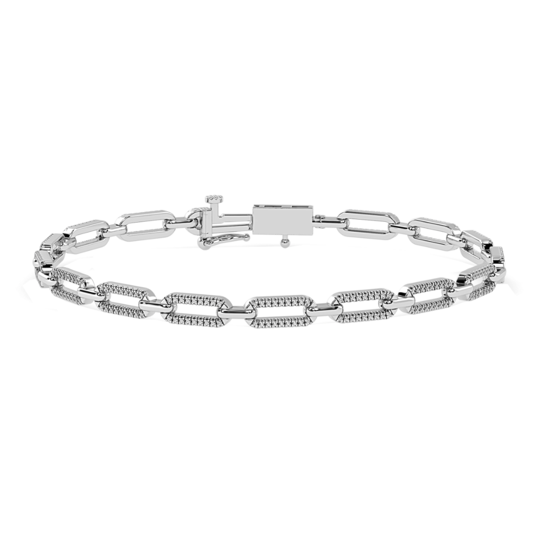 14ct White Gold Paper Clip Link Diamond Bracelet 0.50ct, 7''inches & 3.8mm Width  Diamond Bracelets