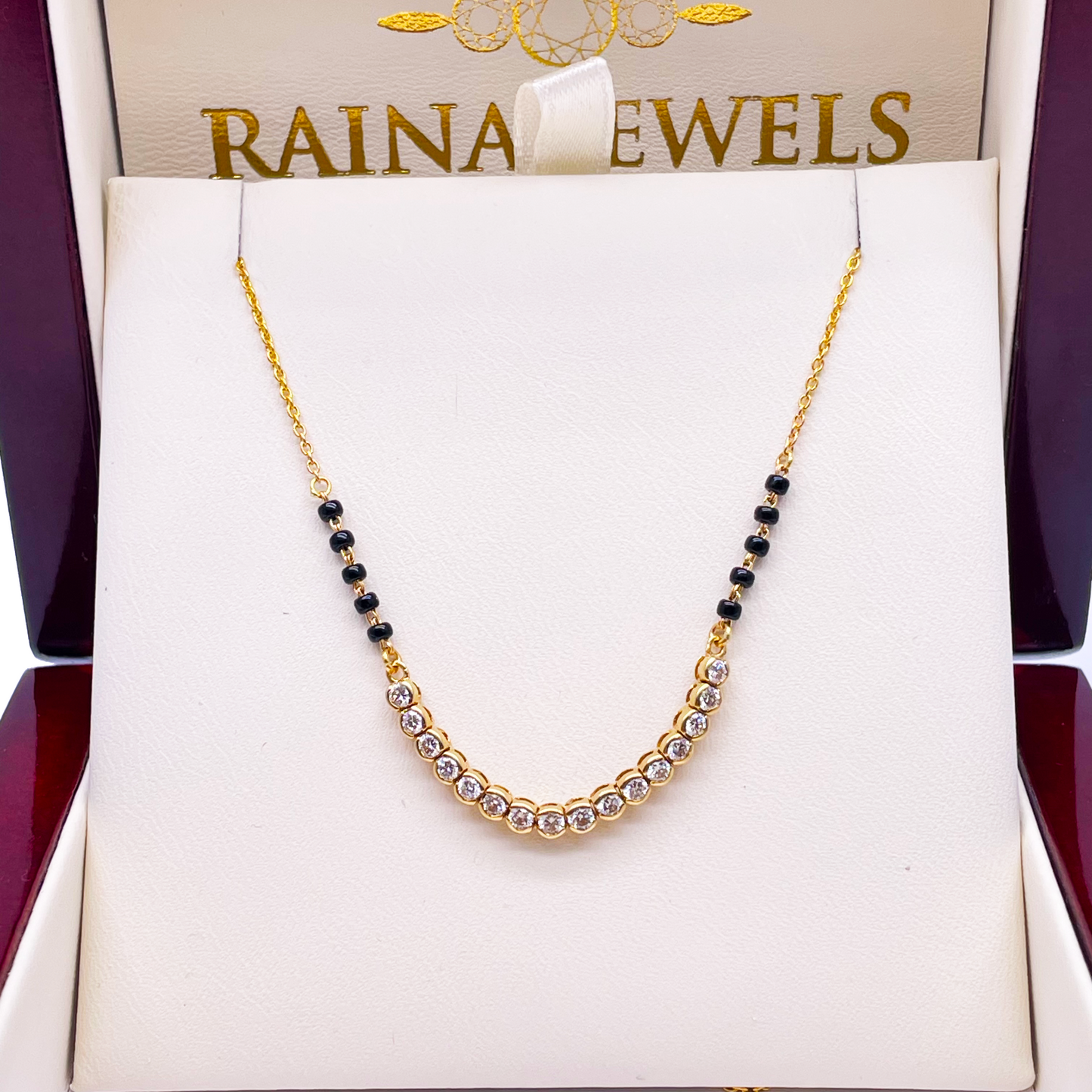 18ct Yellow Gold & Natural Diamonds 0.45ct 10 Beaded Mangalsutra Necklace Chain Hallmarked  Mangalsutra Chains