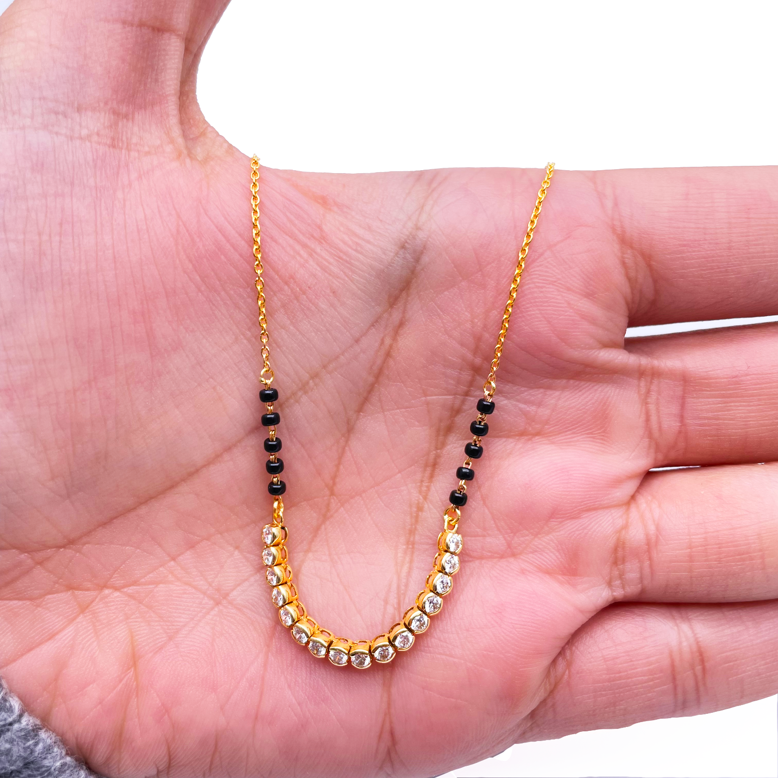 18ct Yellow Gold & Natural Diamonds 0.45ct 10 Beaded Mangalsutra Necklace Chain Hallmarked  Mangalsutra Chains