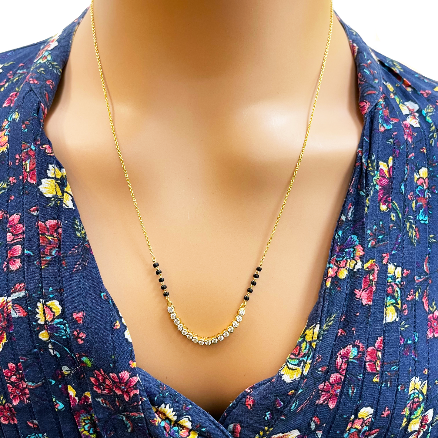 18ct Yellow Gold & Natural Diamonds 0.45ct 10 Beaded Mangalsutra Necklace Chain Hallmarked  Mangalsutra Chains