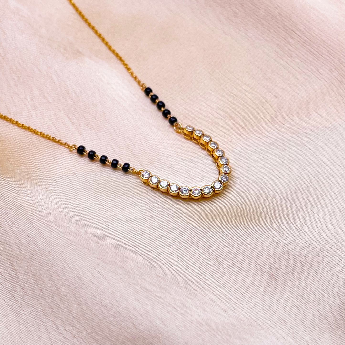 18ct Yellow Gold & Natural Diamonds 0.45ct 10 Beaded Mangalsutra Necklace Chain Hallmarked  Mangalsutra Chains