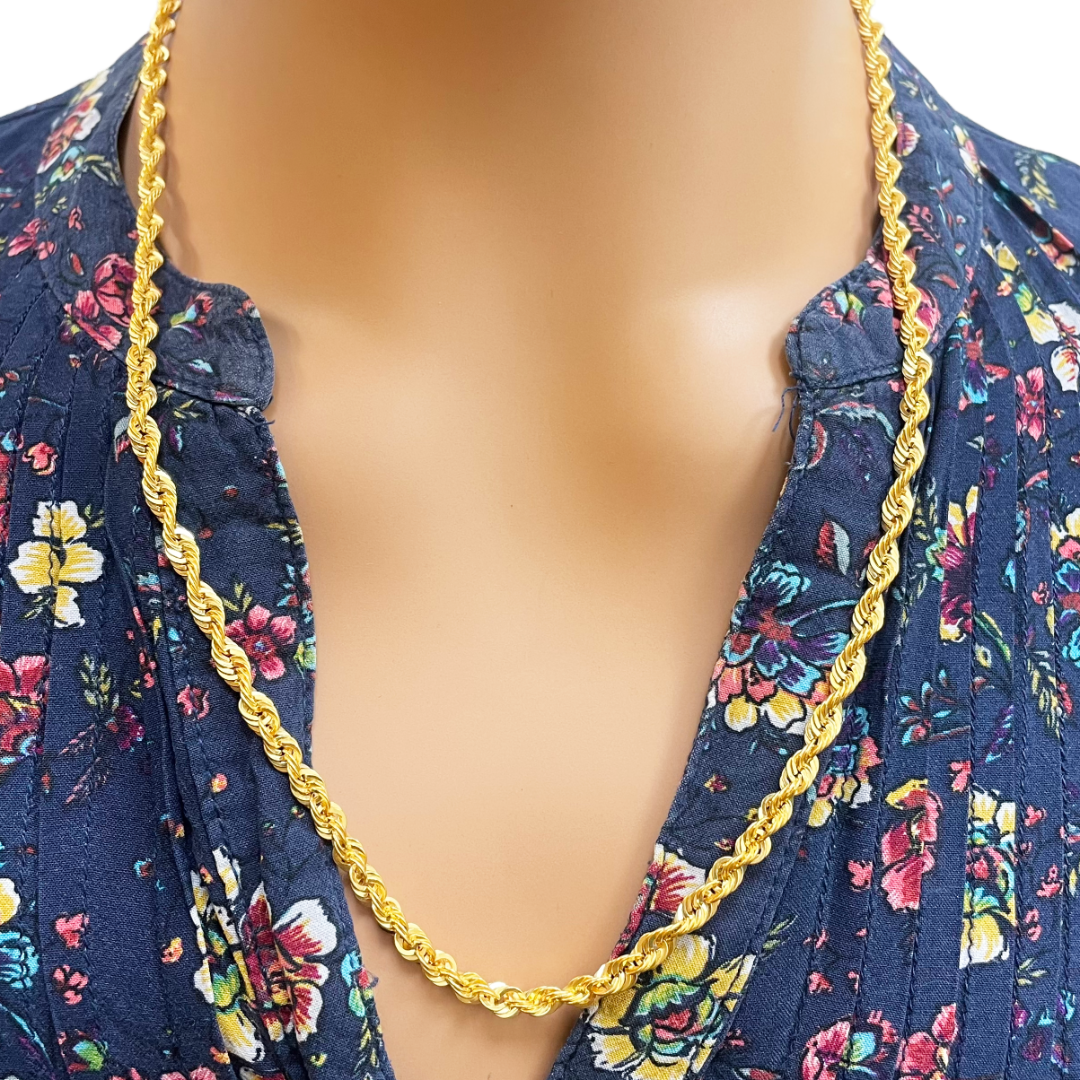 22ct Yellow Gold Light Rope Chain Necklace 22 Inches 4mm Width Chain