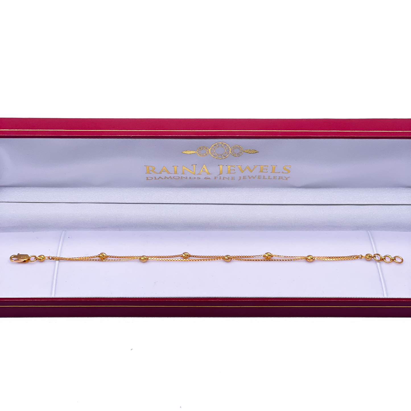 22ct Yellow Gold Double Layered Chain With Diamond Cut Beads Bracelet