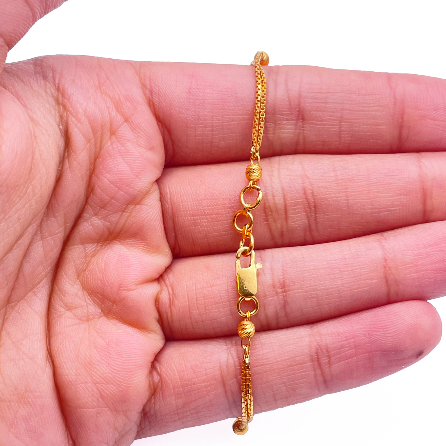 22ct Yellow Gold Double Layered Chain With Diamond Cut Beads Bracelet