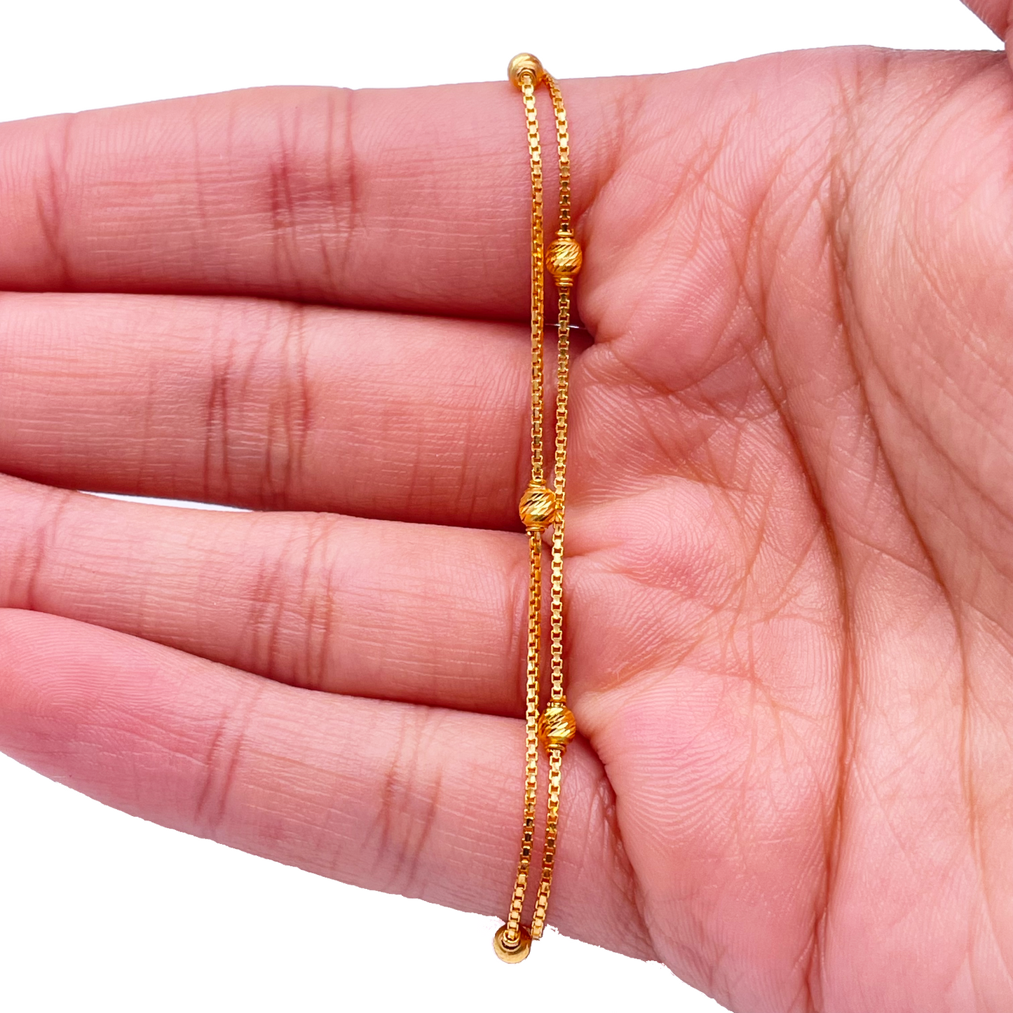 22ct Yellow Gold Double Layered Chain With Diamond Cut Beads Bracelet