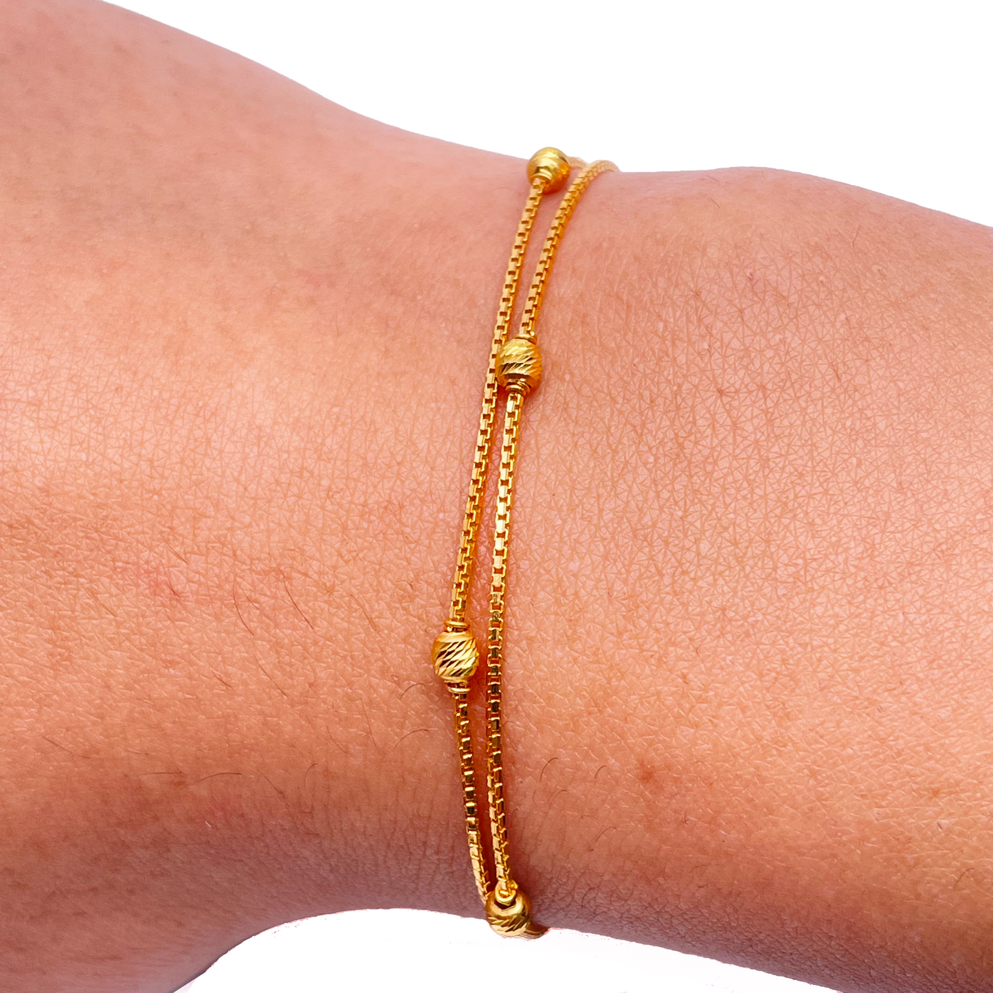 22ct Yellow Gold Double Layered Chain With Diamond Cut Beads Bracelet