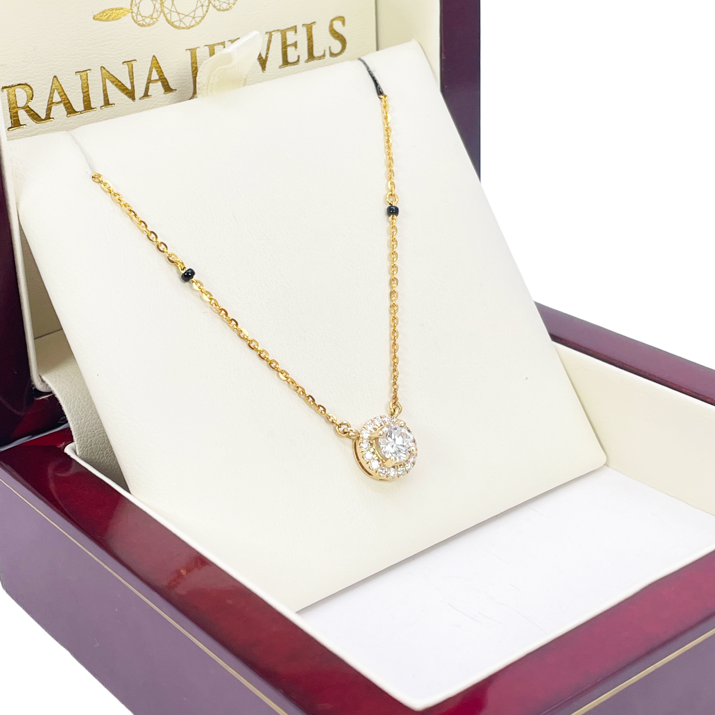 Yellow Gold Mangalsutra Necklace Lab-Created Diamond Halo Pendant 0.70ct
