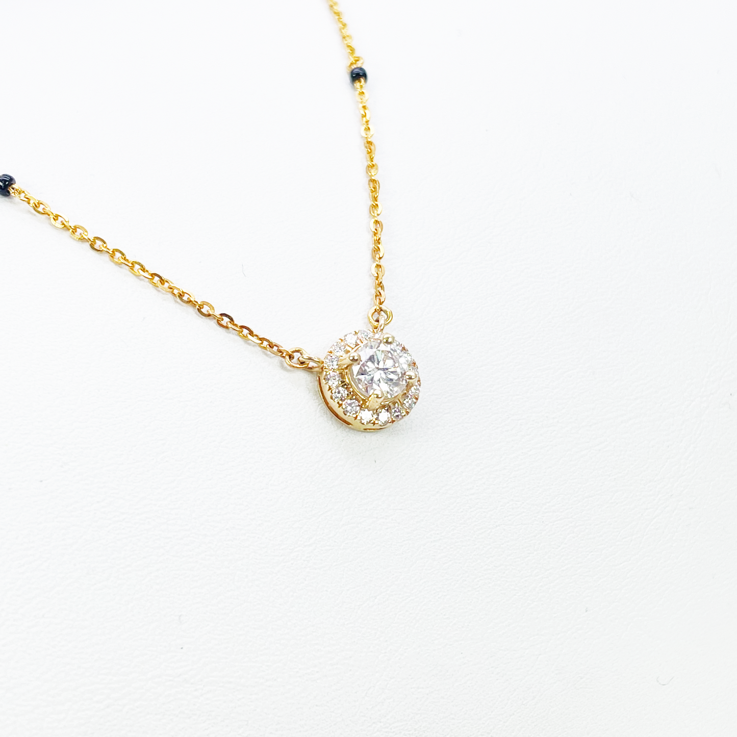 Yellow Gold Mangalsutra Necklace Lab-Created Diamond Halo Pendant 0.70ct