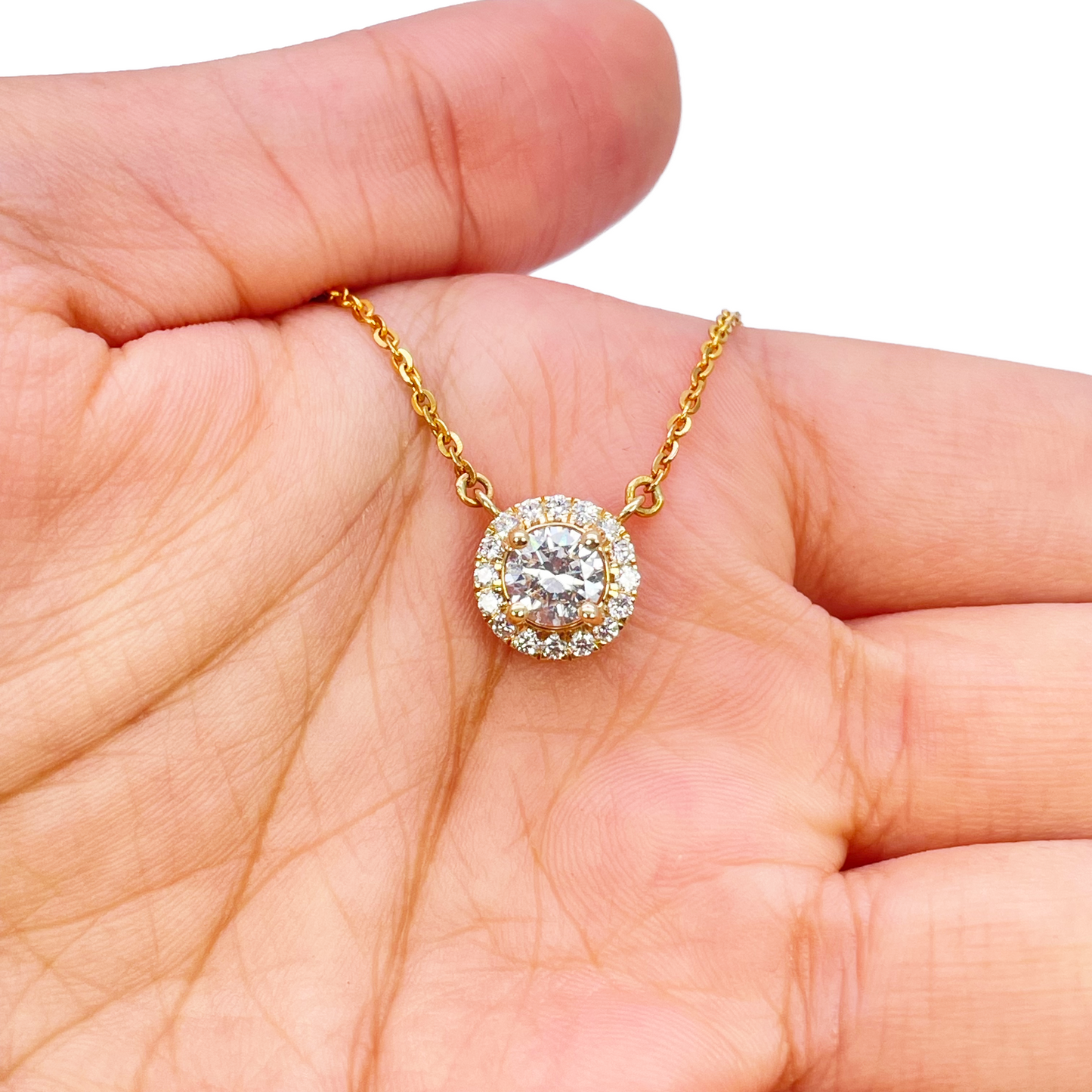 Yellow Gold Mangalsutra Necklace Lab-Created Diamond Halo Pendant 0.70ct